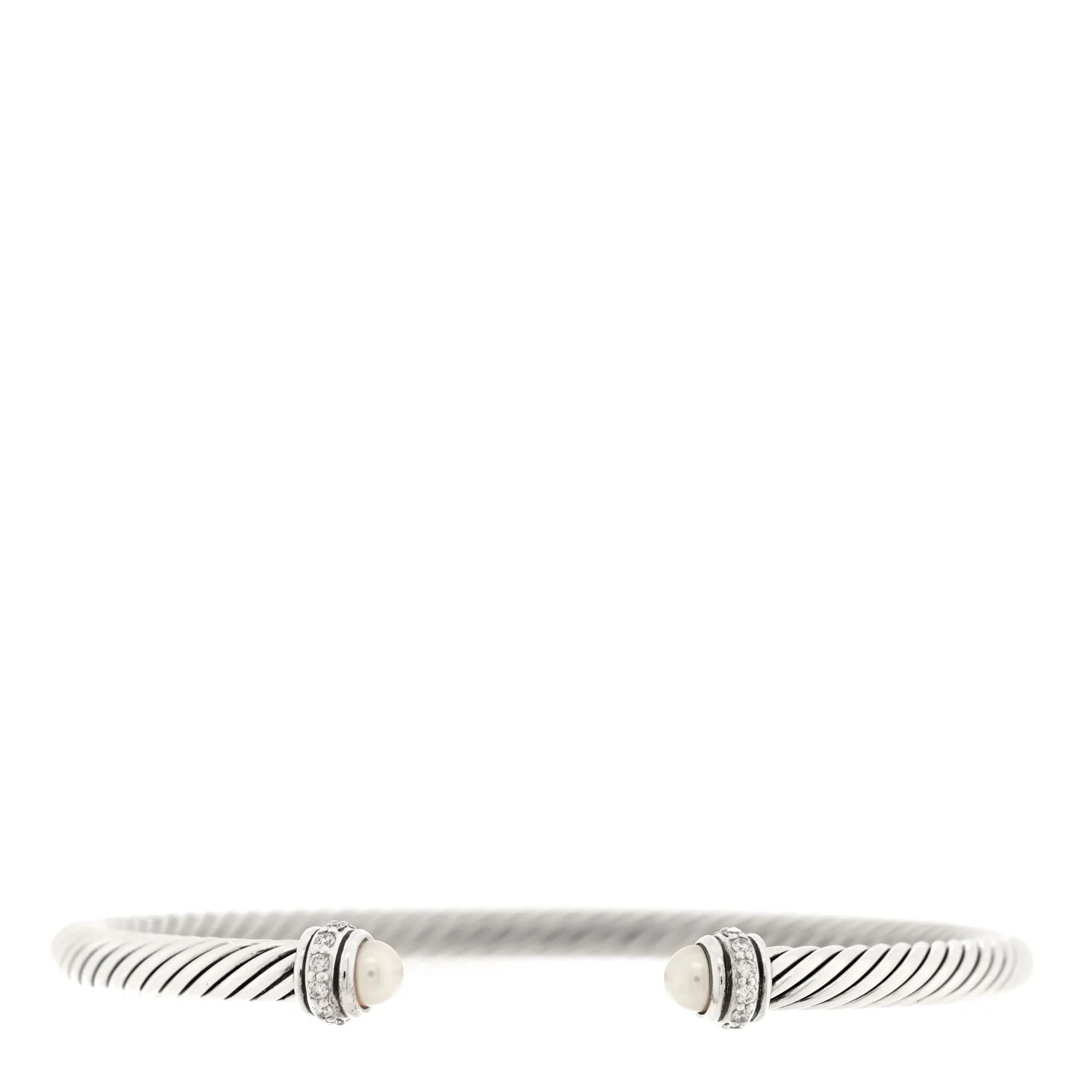 Sterling Silver Diamond Cultured Pearl 4mm Cable Classics Bracelet