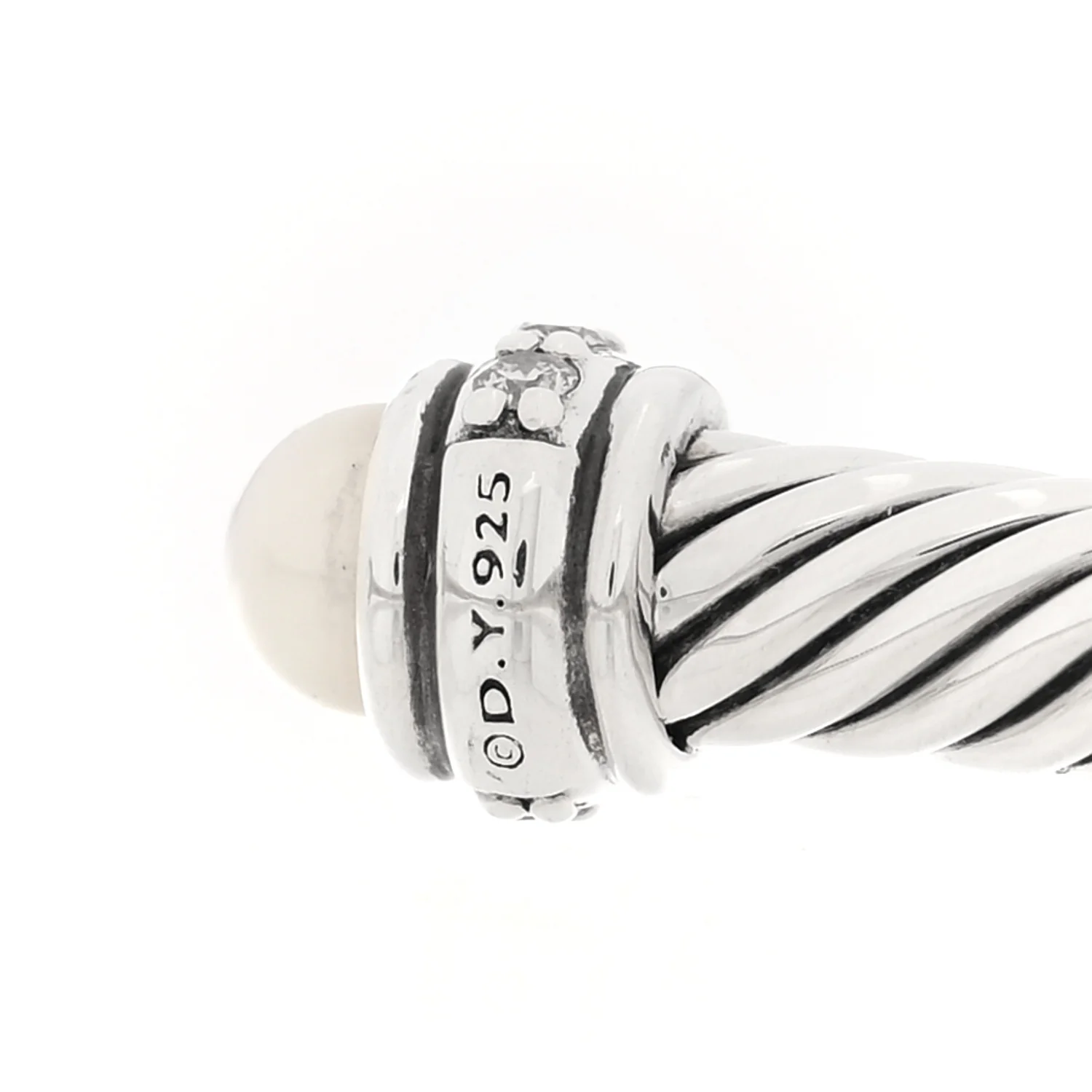 Sterling Silver Diamond Cultured Pearl 4mm Cable Classics Bracelet - Image 3