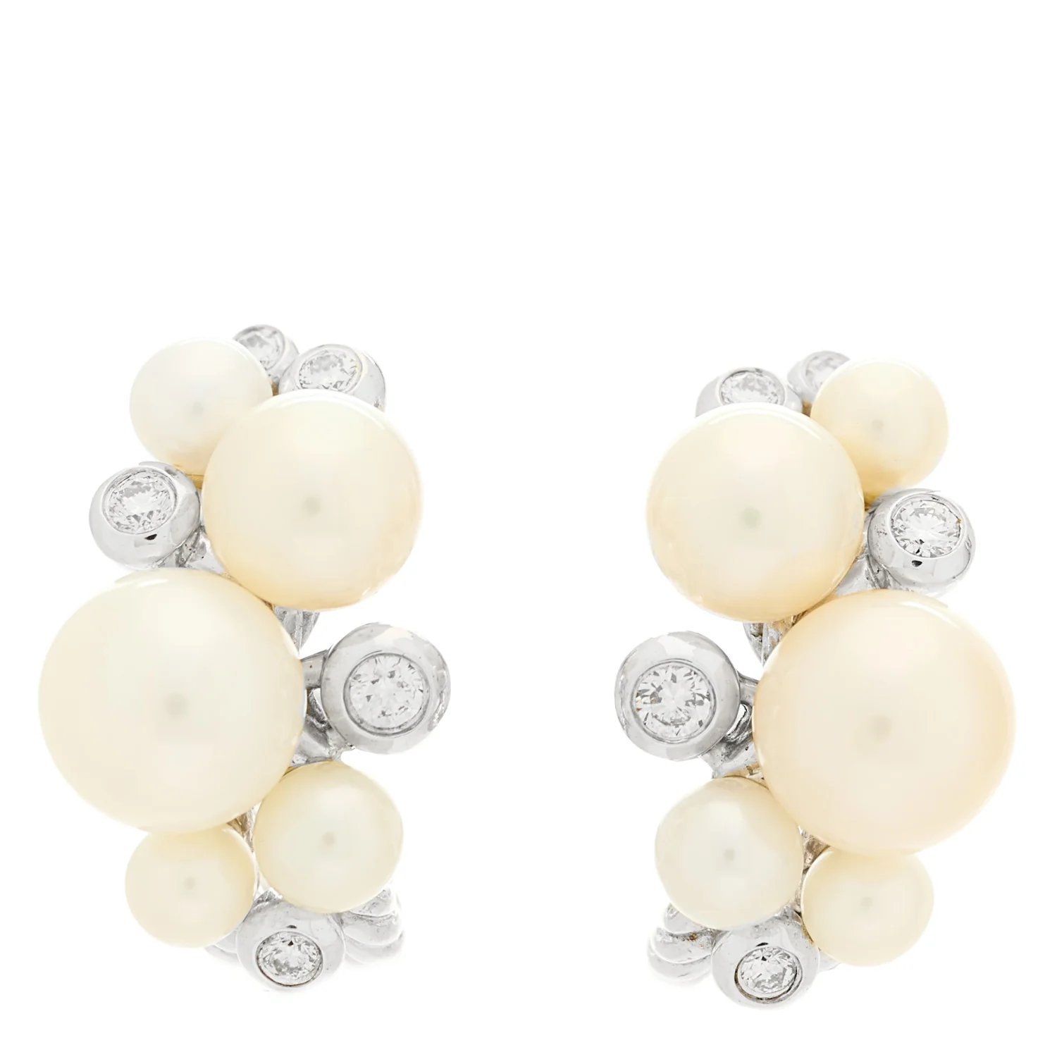 Sterling Silver Diamond Cultured Pearl Cluster Earrings