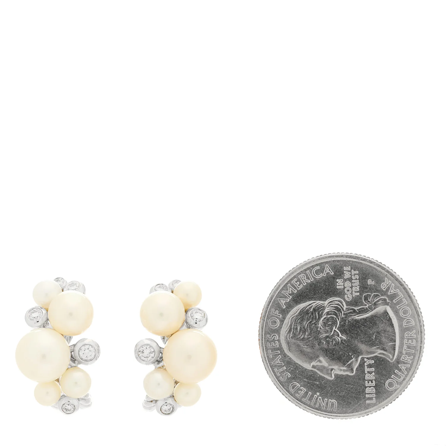 Sterling Silver Diamond Cultured Pearl Cluster Earrings - Image 2