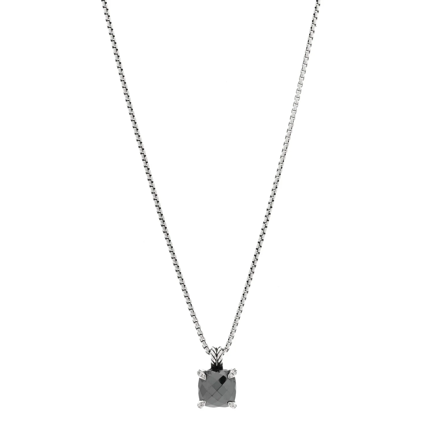 Sterling Silver Diamond Hematine 11mm Chatelaine Pendant Necklace