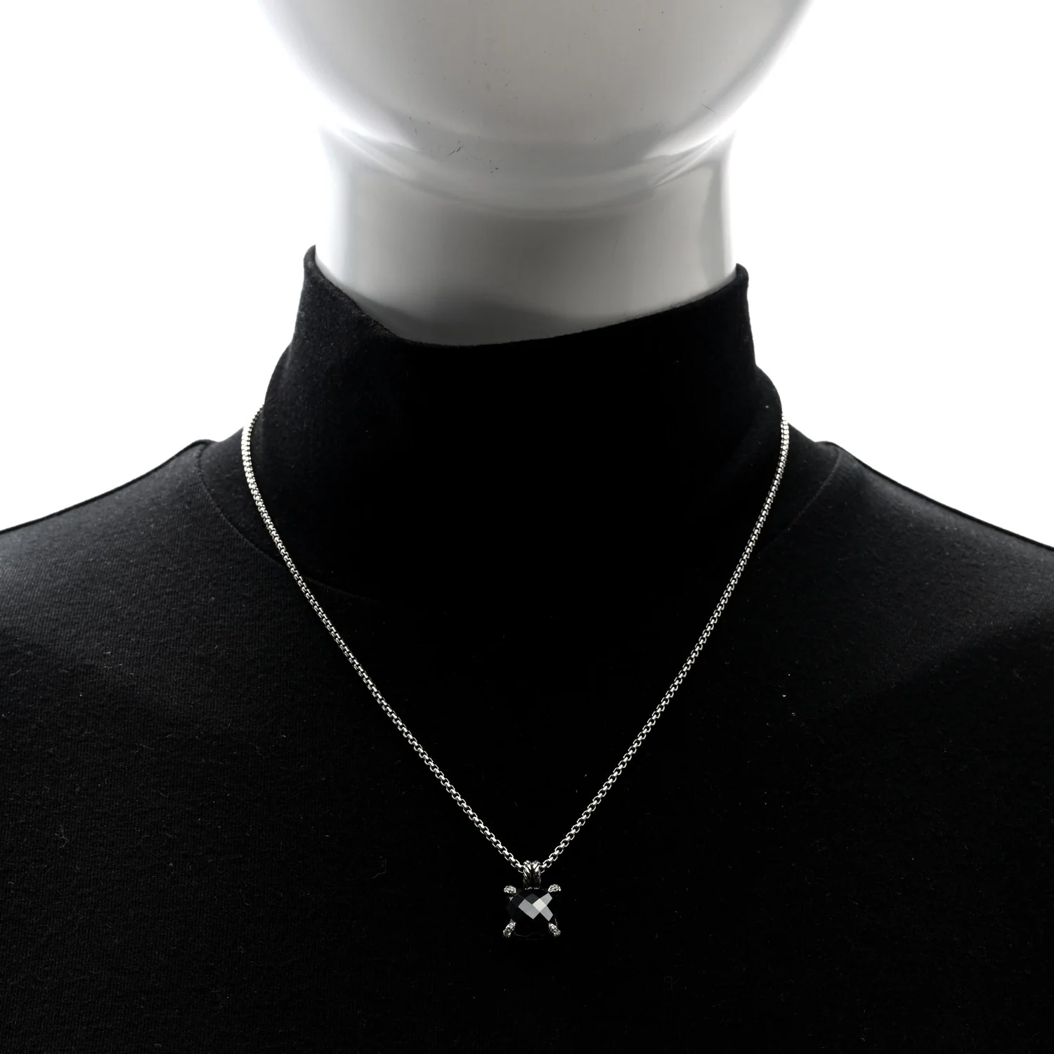 Sterling Silver Diamond Hematine 11mm Chatelaine Pendant Necklace - Image 2