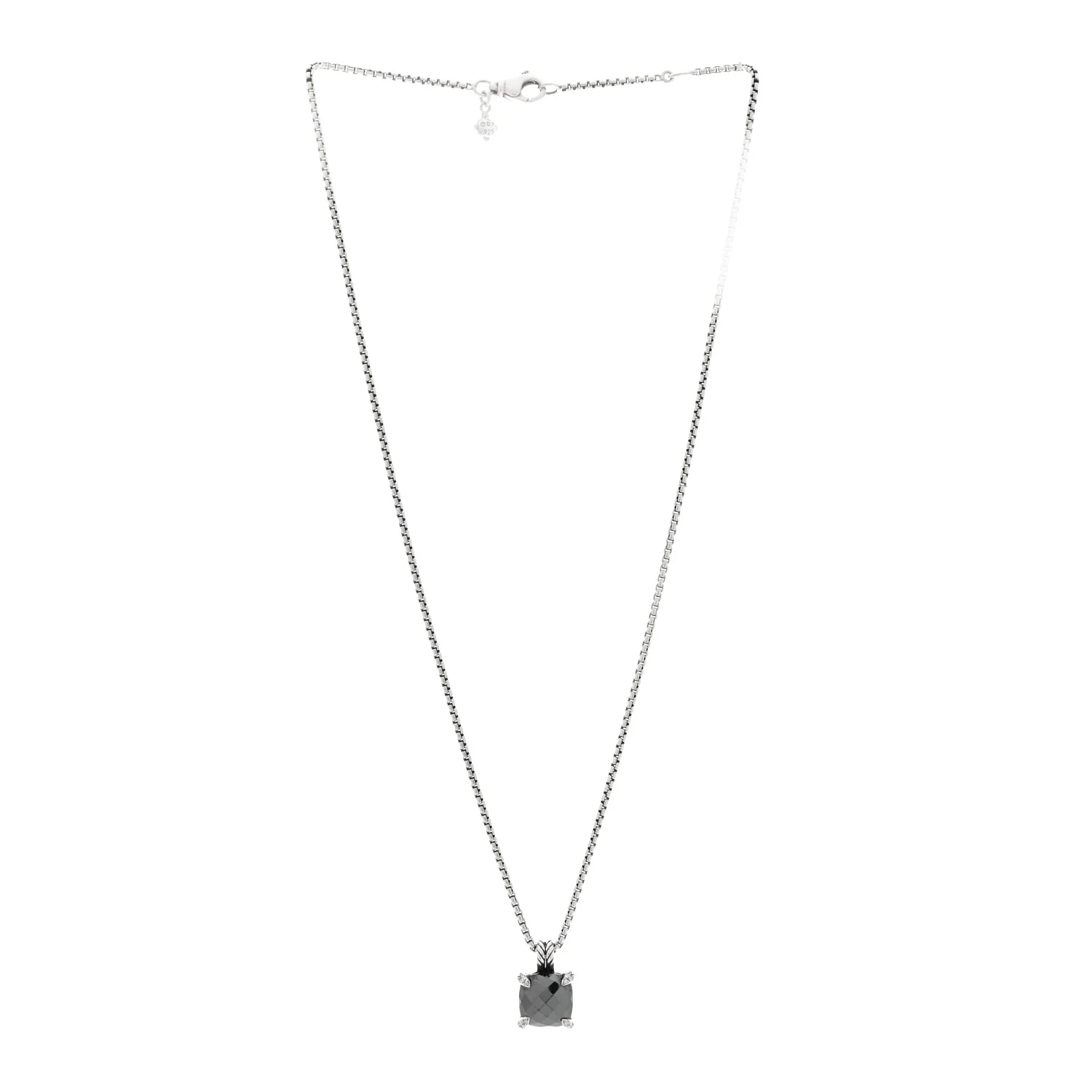 Sterling Silver Diamond Hematine 11mm Chatelaine Pendant Necklace - Image 3