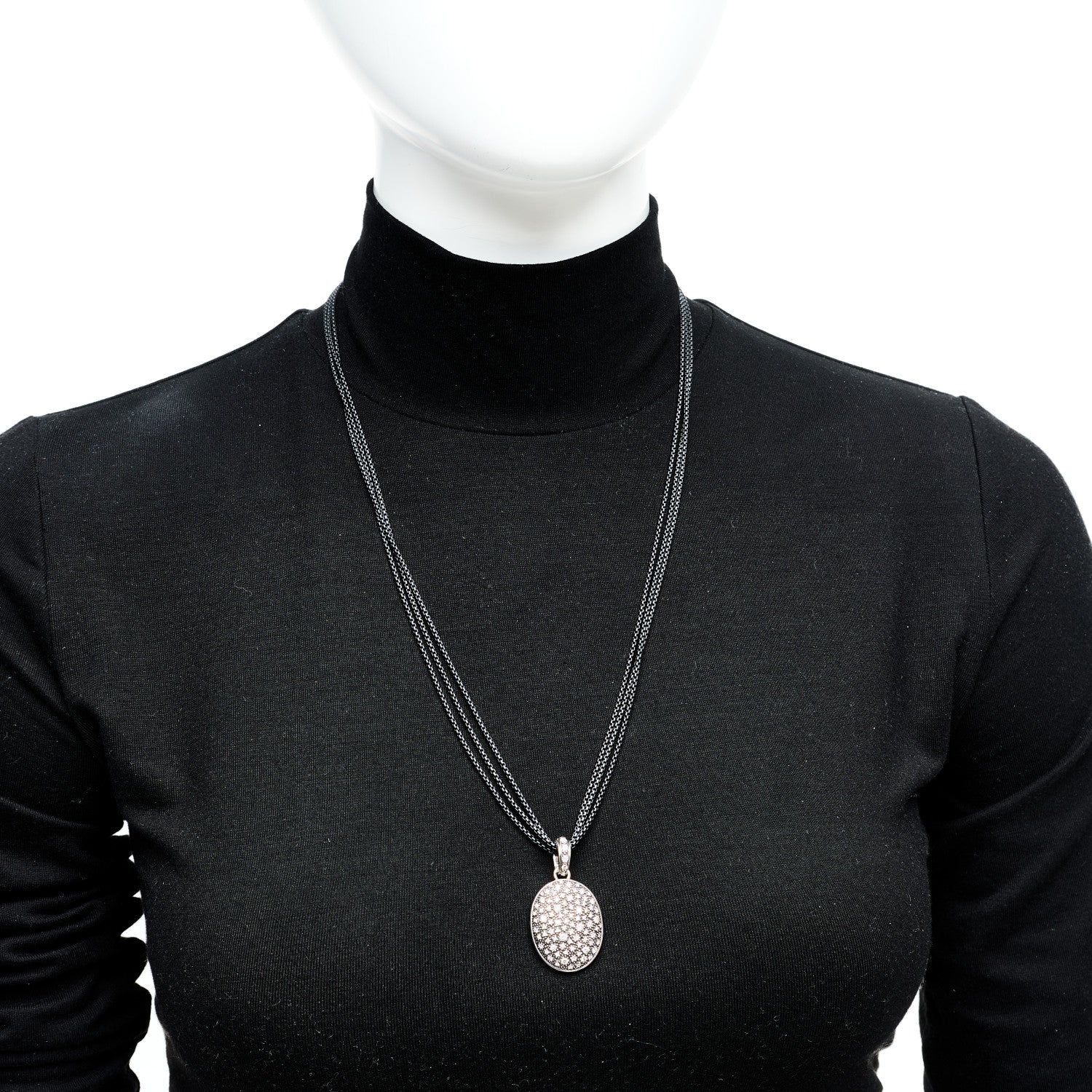 Sterling Silver Diamond Midnight Melange Oval Enhancer Pendant Necklace - Image 2