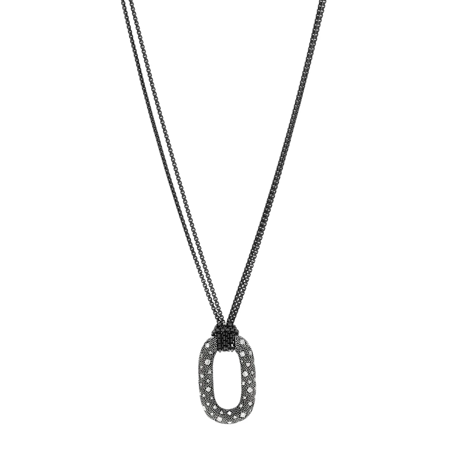 Sterling Silver Diamond Midnight Melange Oval Pendant Necklace
