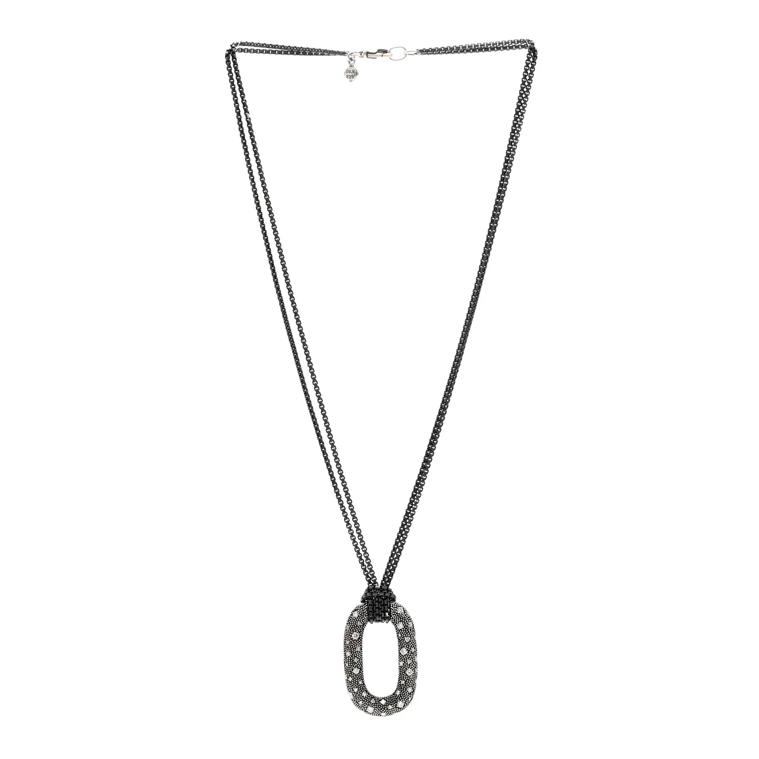 Sterling Silver Diamond Midnight Melange Oval Pendant Necklace - Image 3