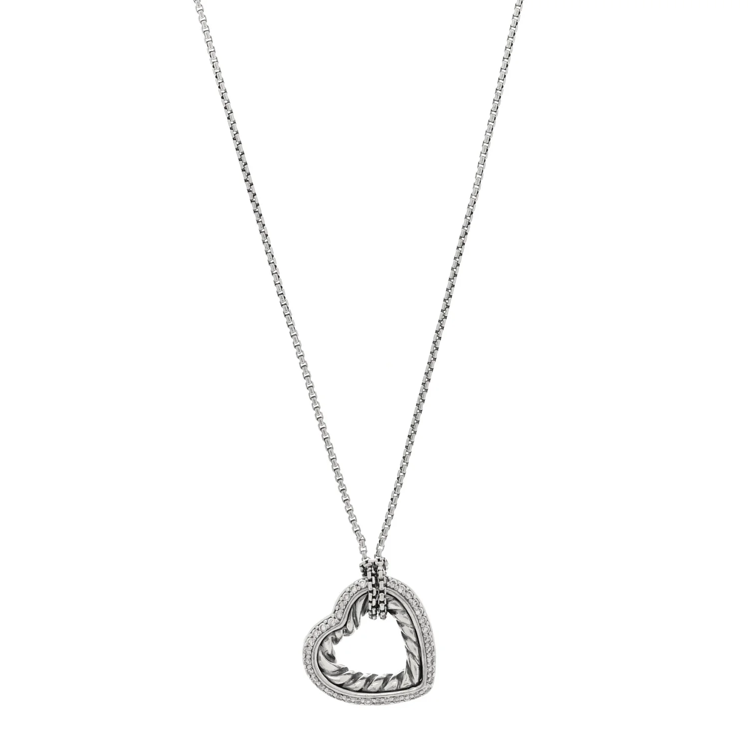 Sterling Silver Diamond Open Heart Cable Necklace
