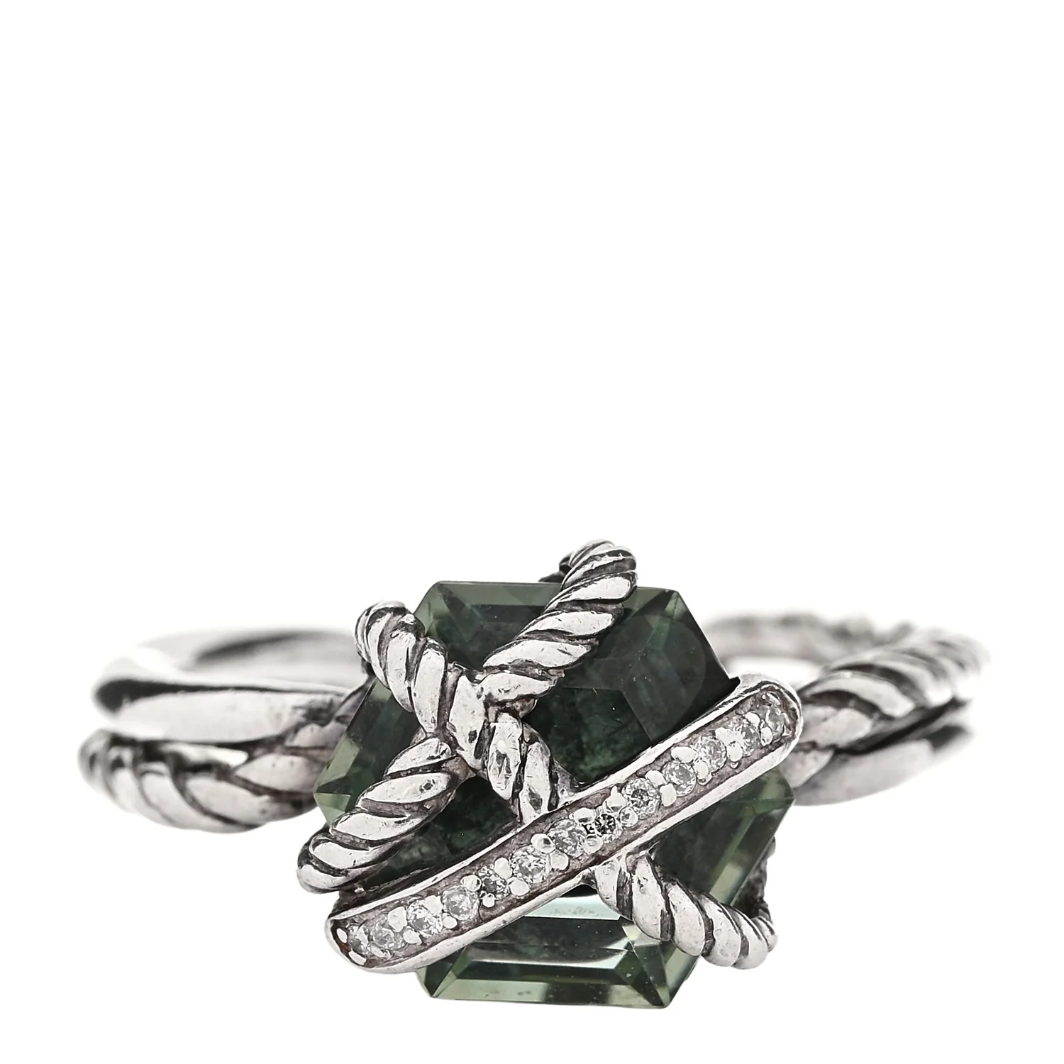 Sterling Silver Diamond Prasiolite 10mm Cable Wrap Ring 51 5.75