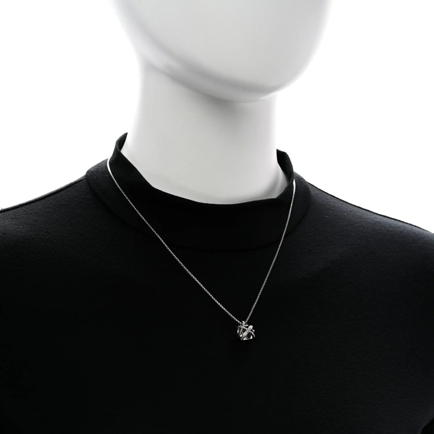 Sterling Silver Diamond Prasiolite 10mm Petite Cable Wrap Pendant Necklace - Image 2