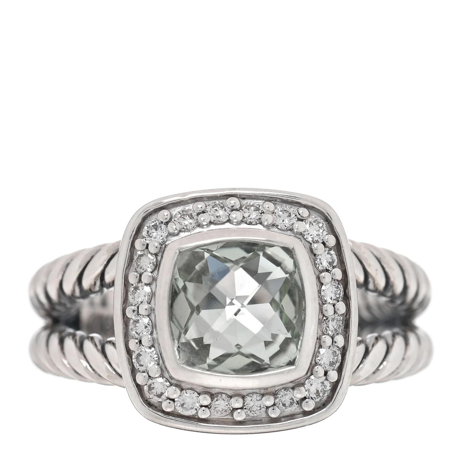 Sterling Silver Diamond Prasiolite 7mm Petite Albion Ring 50 5.25