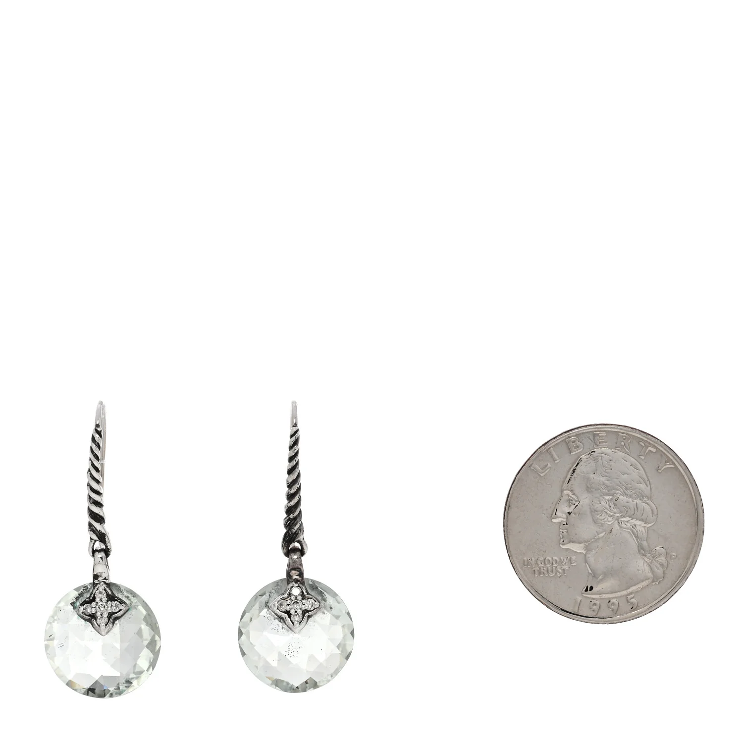 Sterling Silver Diamond Prasiolite Drop Earrings - Image 2