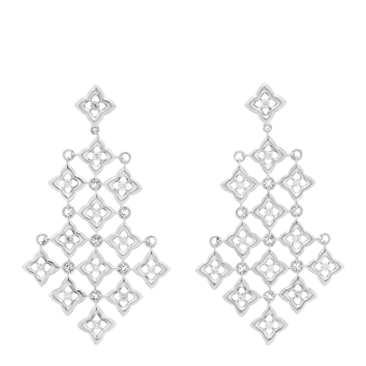 Sterling Silver Diamond Quatrefoil Chandelier Dangle Earrings
