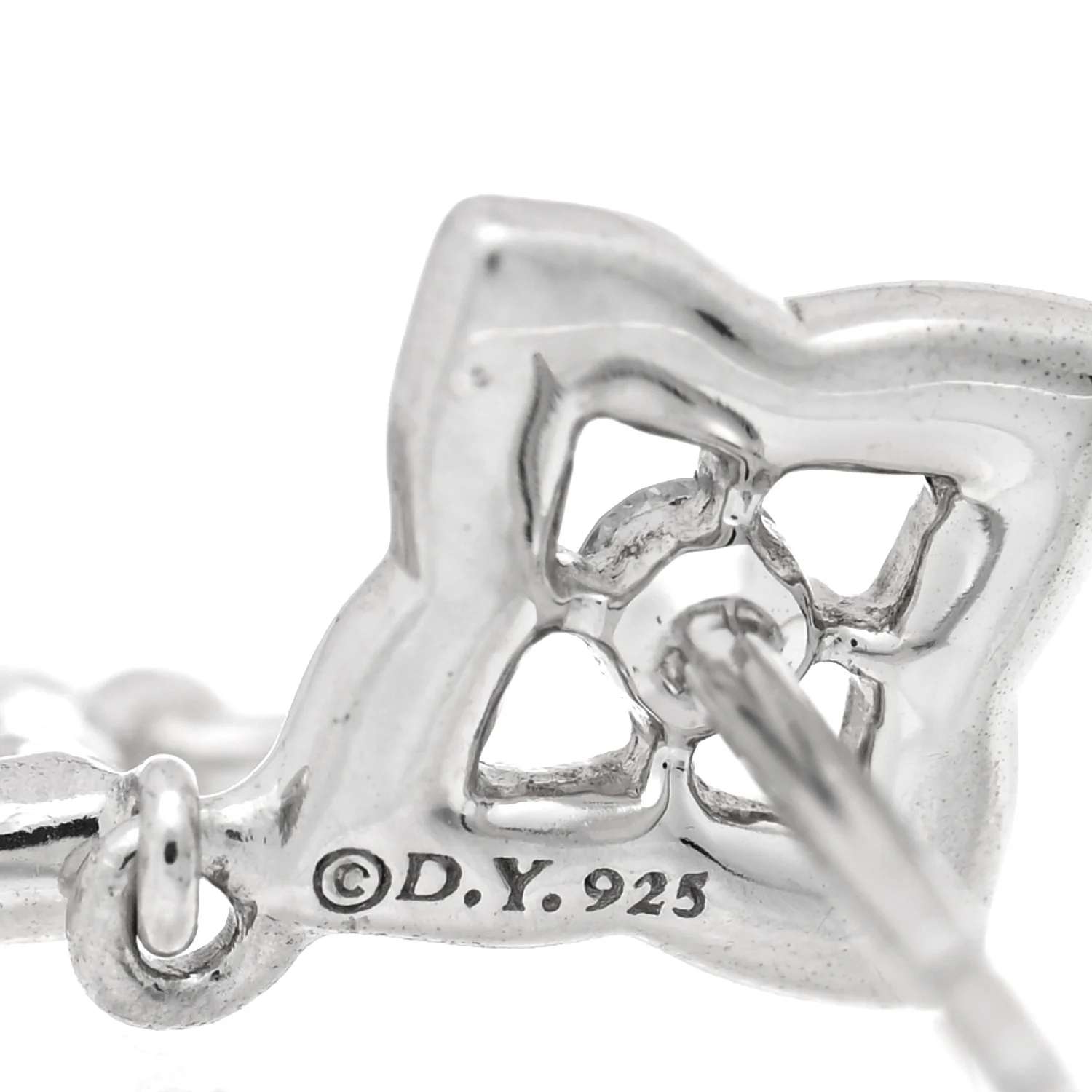 Sterling Silver Diamond Quatrefoil Chandelier Dangle Earrings - Image 4