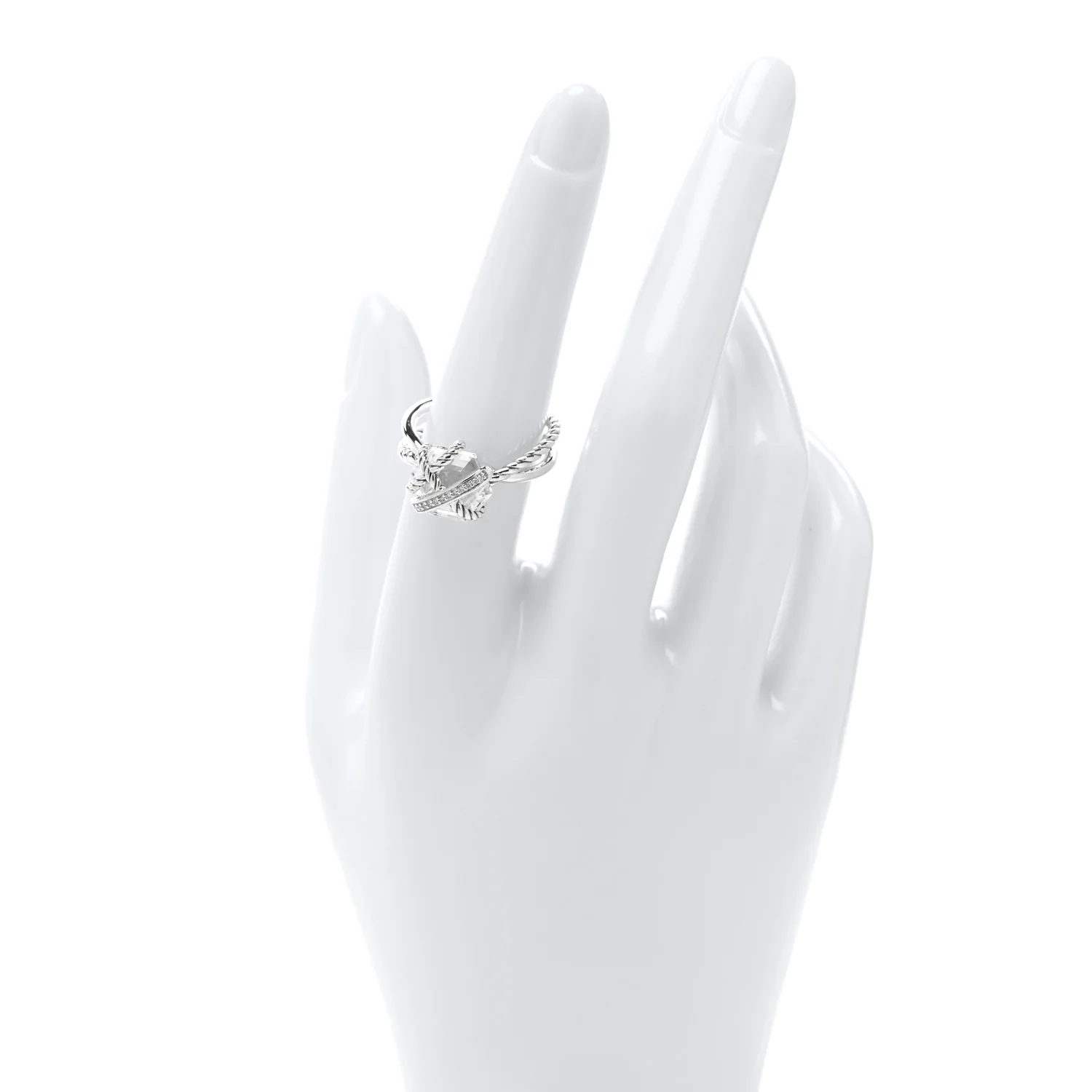 Sterling Silver Diamond Rock Crystal 10mm Cable Wrap Ring 54 7 - Image 2
