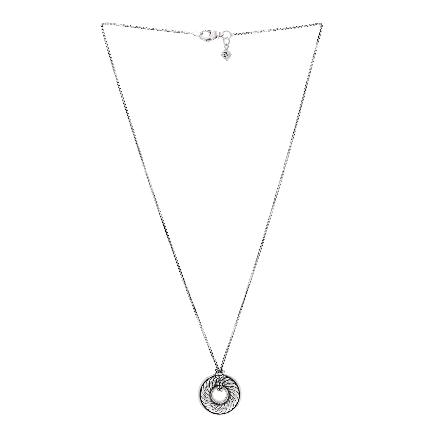 Sterling Silver Diamond Sculpted Cable Disc Necklace - Image 3