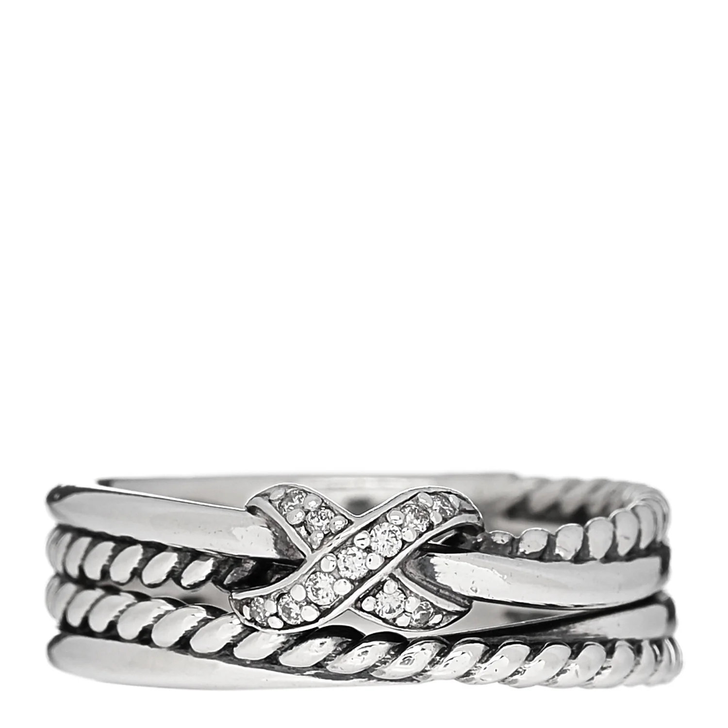 Sterling Silver Diamond X Crossover Ring 54 7