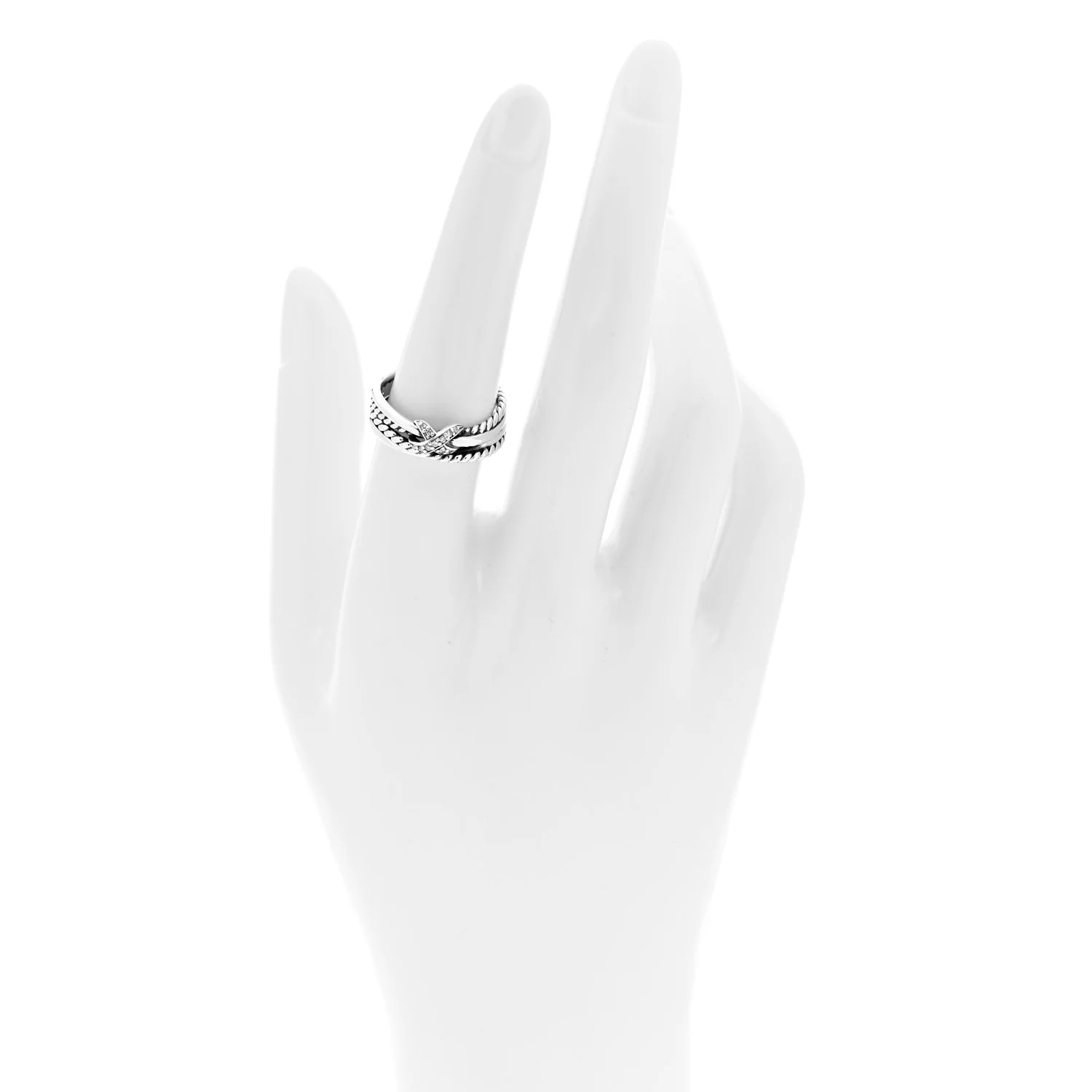 Sterling Silver Diamond X Crossover Ring 54 7 - Image 2