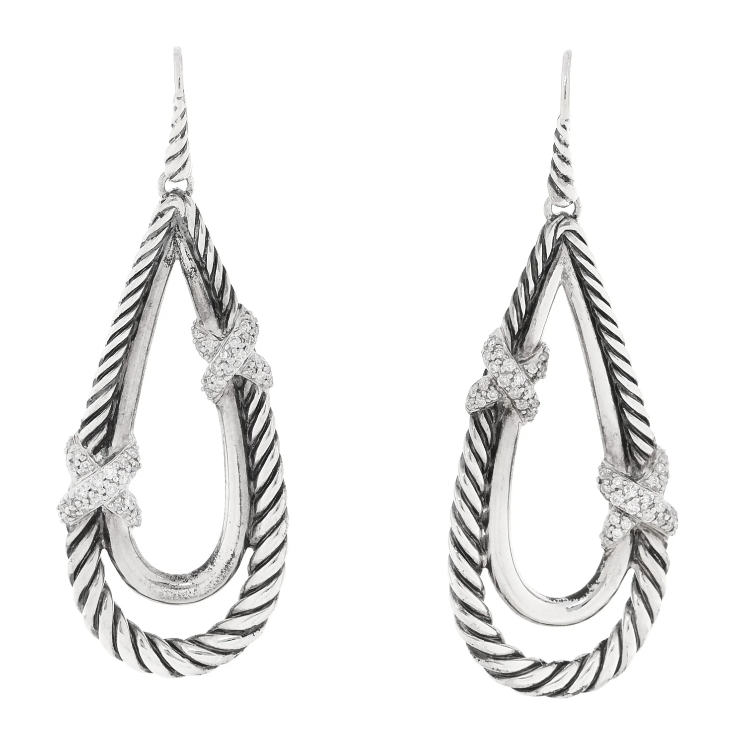 Sterling Silver Diamond X Drop Earrings