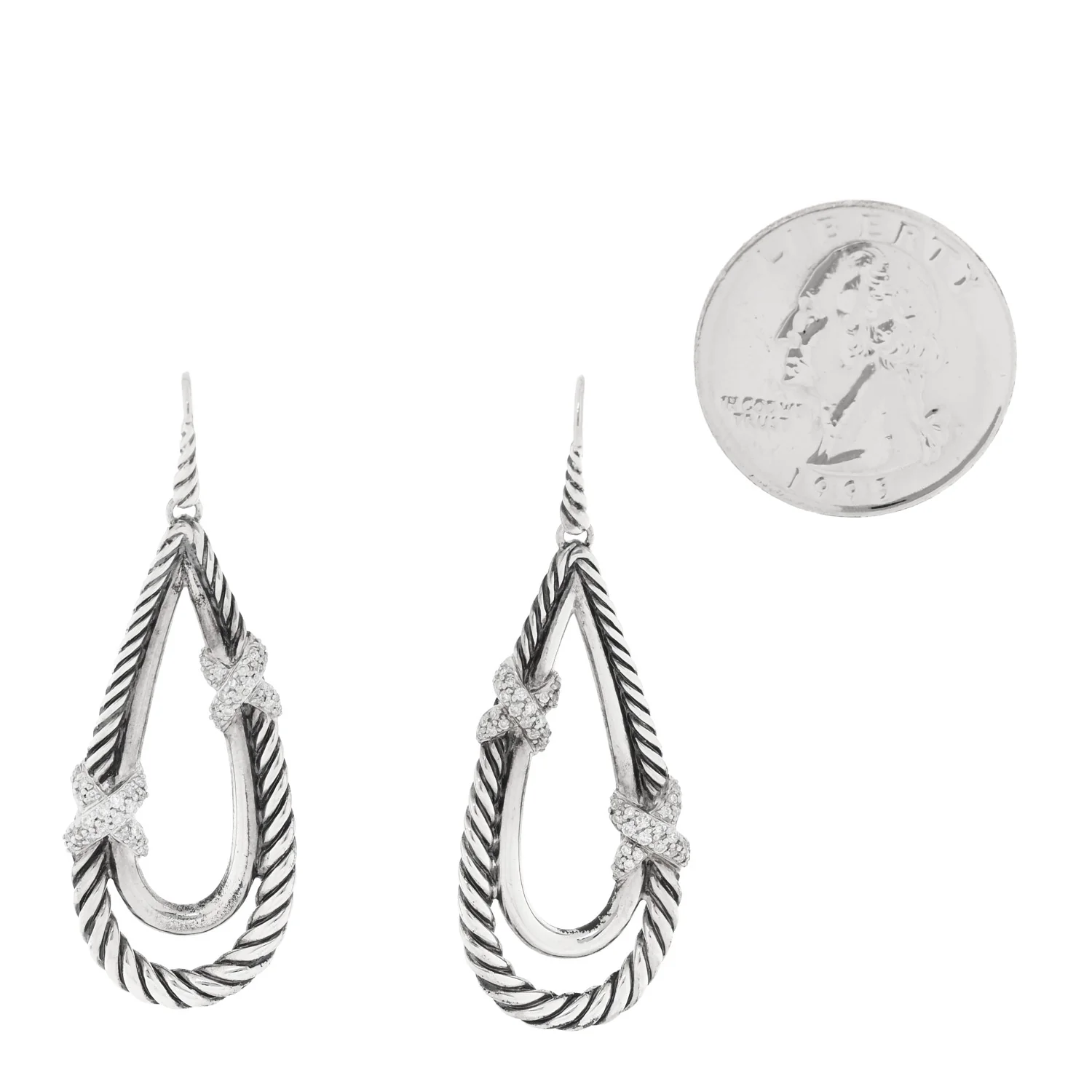 Sterling Silver Diamond X Drop Earrings - Image 2
