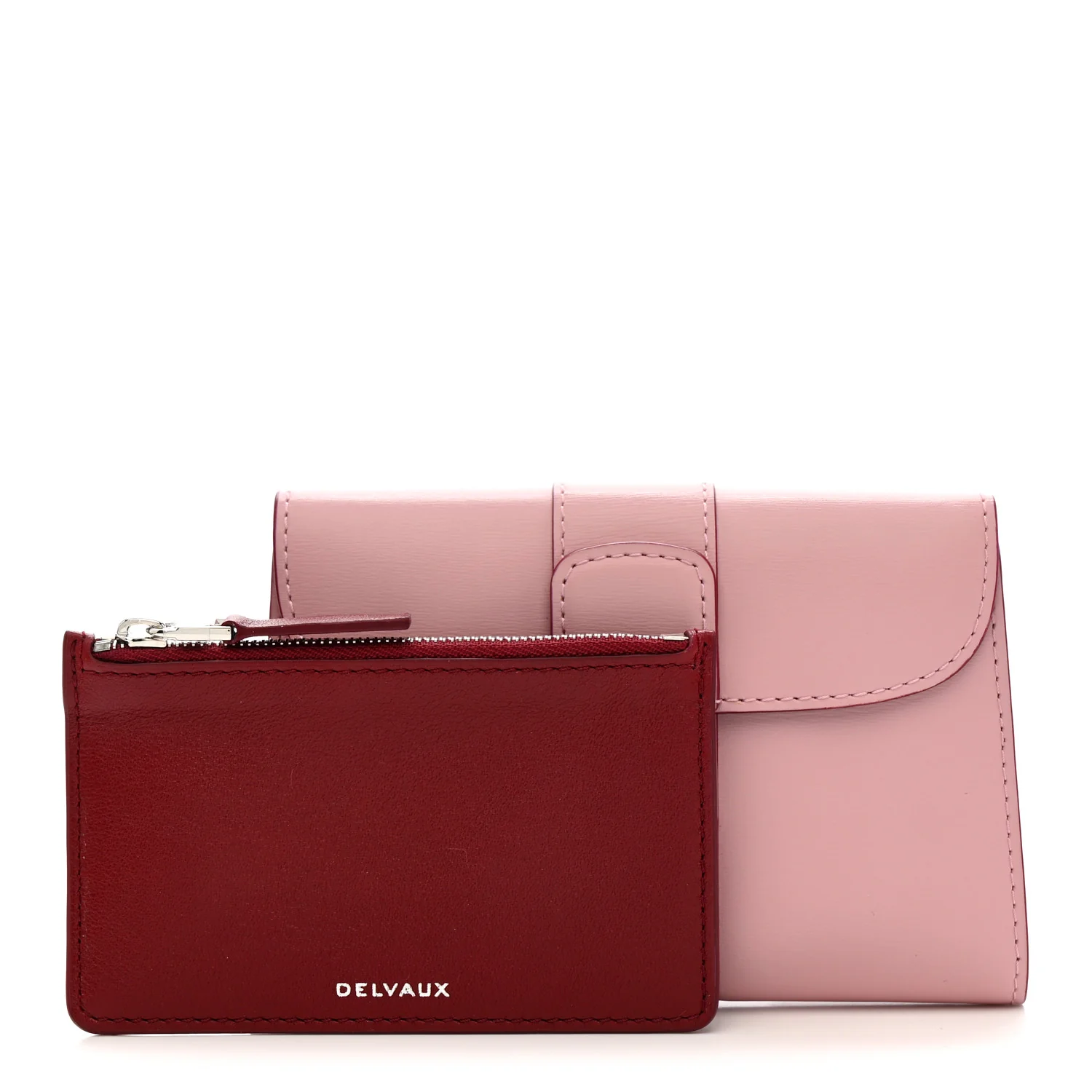 Box Calfskin Bi-Color Brillant Compact Wallet Light Pink Red - Image 3
