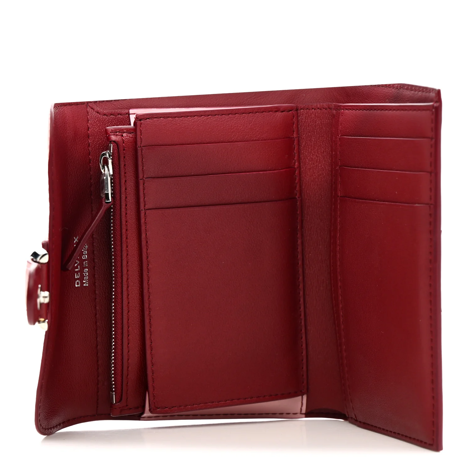 Box Calfskin Bi-Color Brillant Compact Wallet Light Pink Red - Image 6