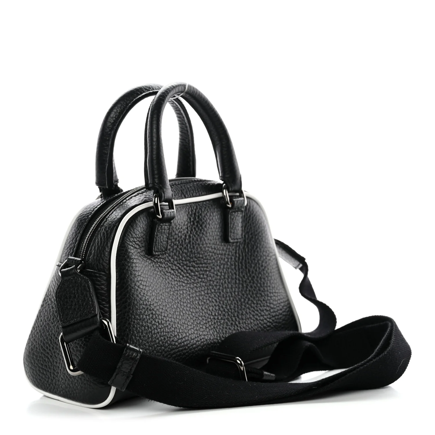 Calfskin Bowling Bag Black White - Image 3