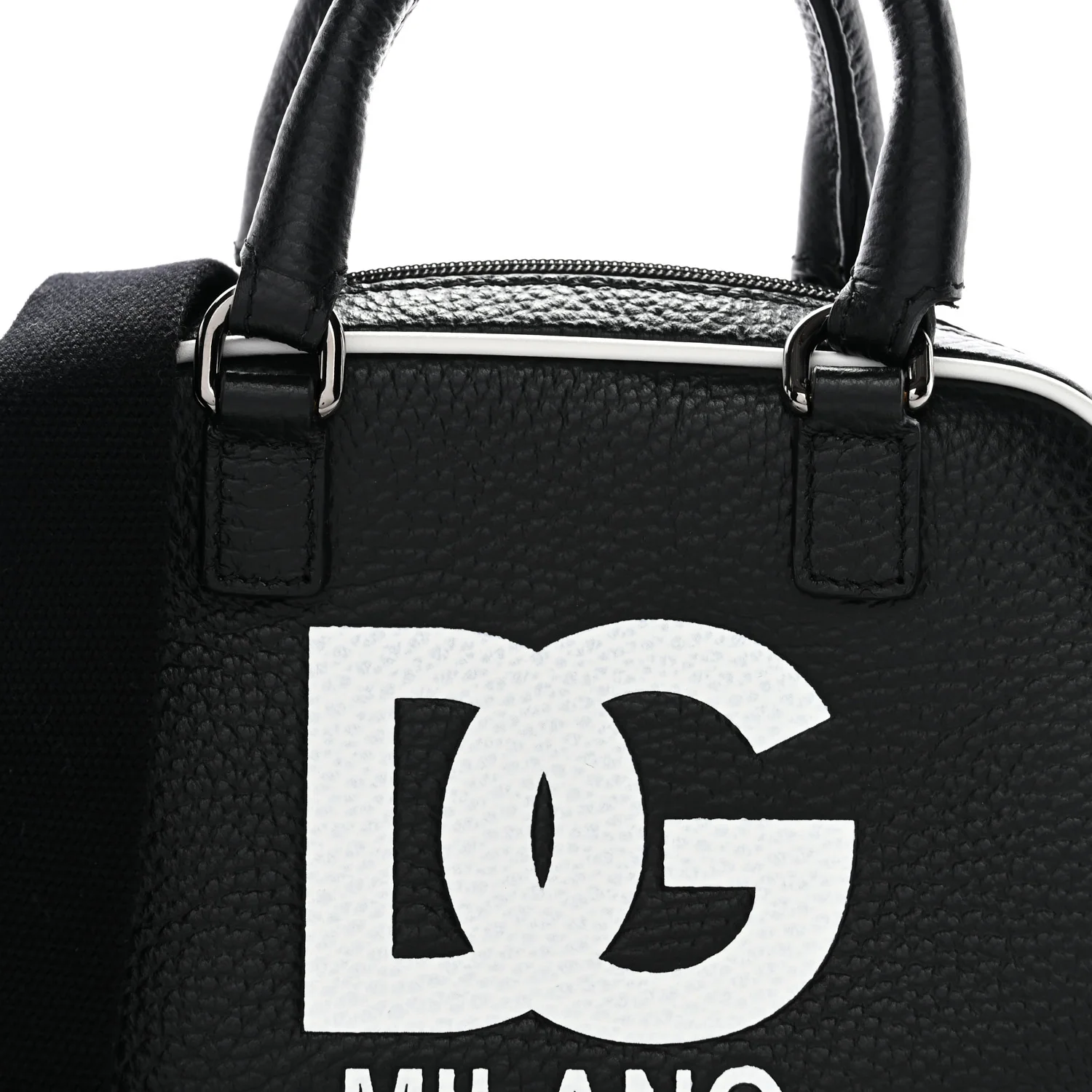 Calfskin Bowling Bag Black White - Image 7