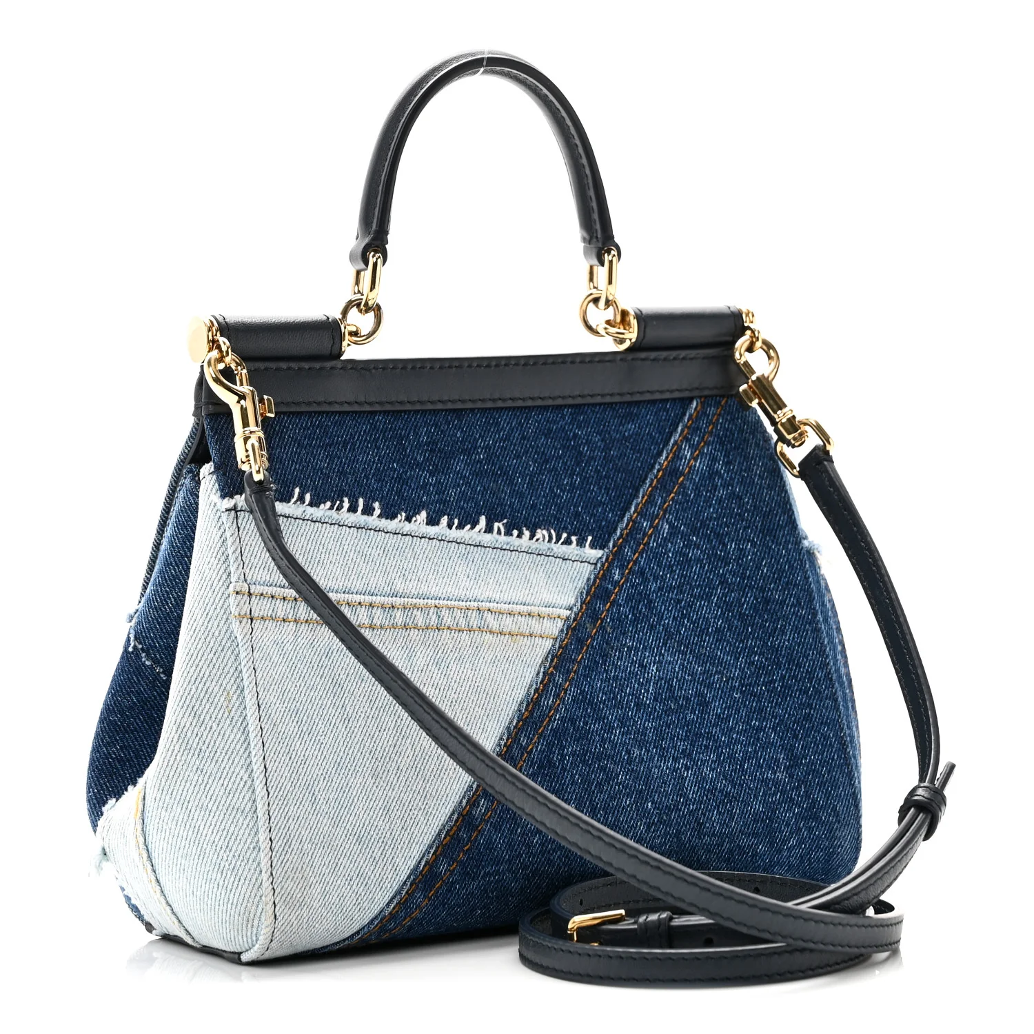 Calfskin Denim Patchwork Mini Miss Sicily Satchel Blue - Image 3