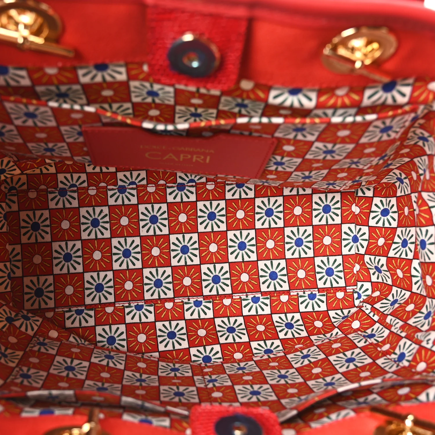 Canvas Snakeskin Carretto Print Capri Tote Red Multicolor - Image 5