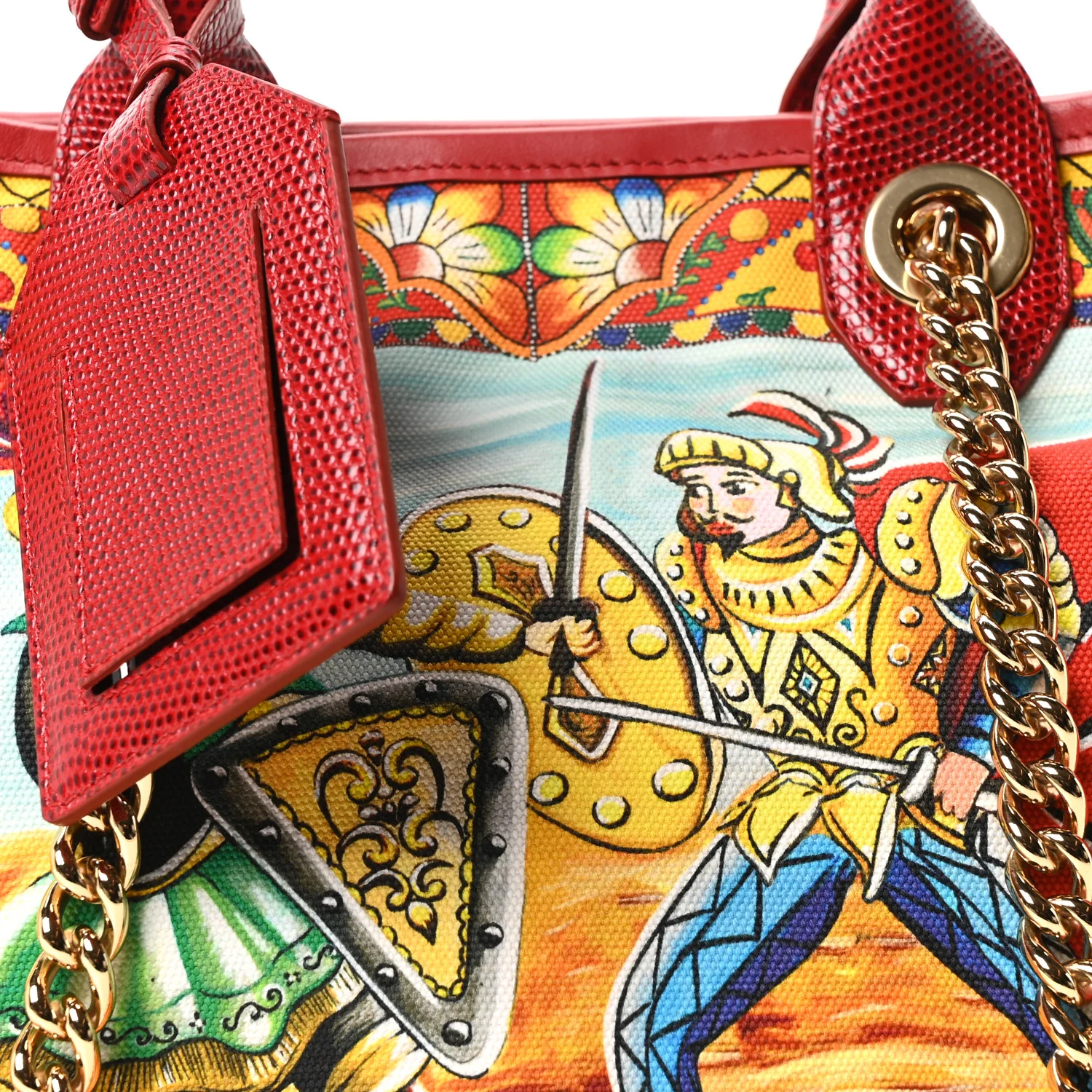 Canvas Snakeskin Carretto Print Capri Tote Red Multicolor - Image 7