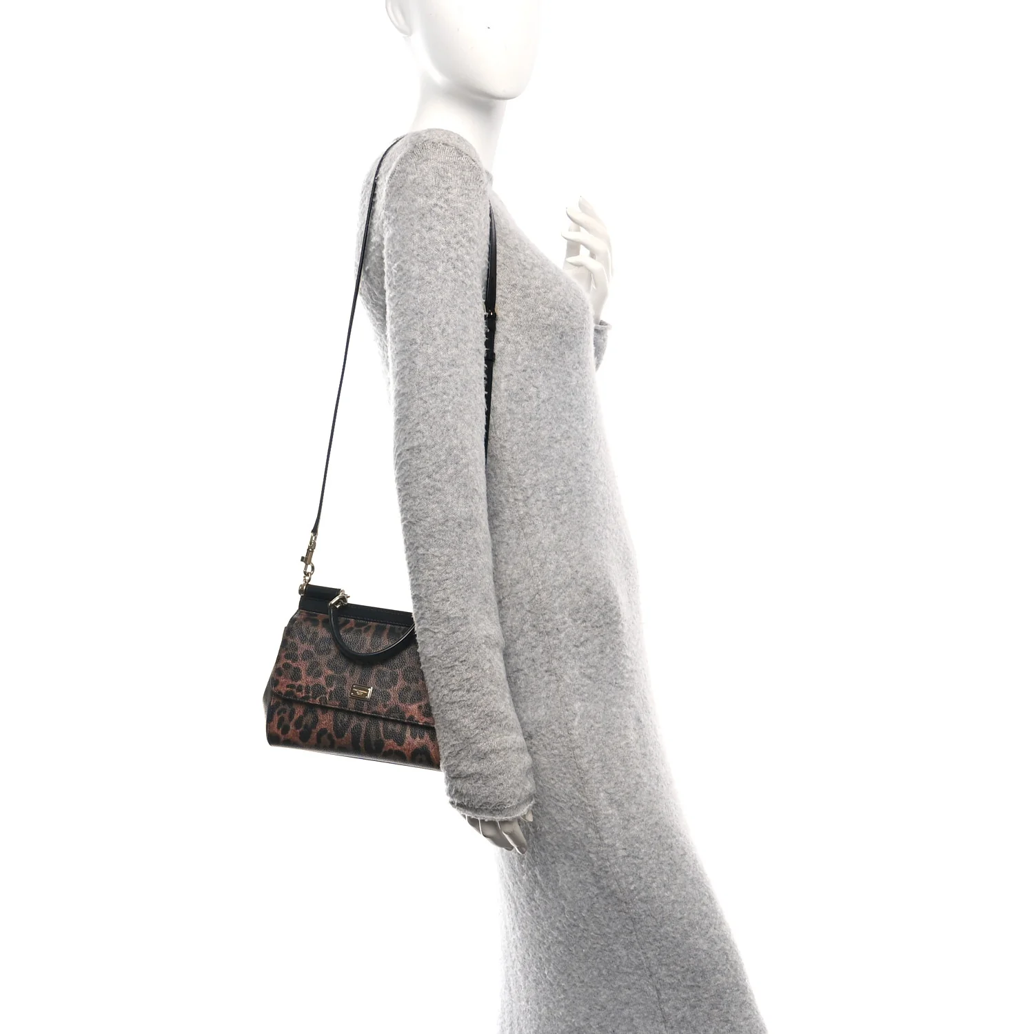 Dauphine Leopard Print Small Miss Sicily Satchel Black - Image 2