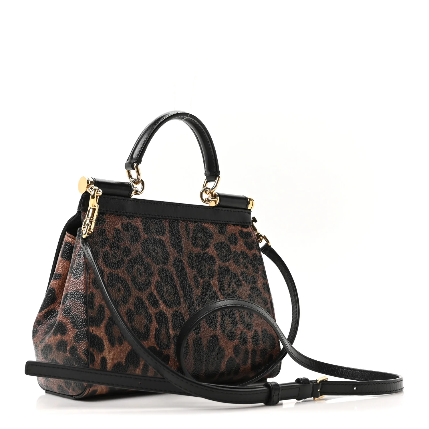 Dauphine Leopard Print Small Miss Sicily Satchel Black - Image 3