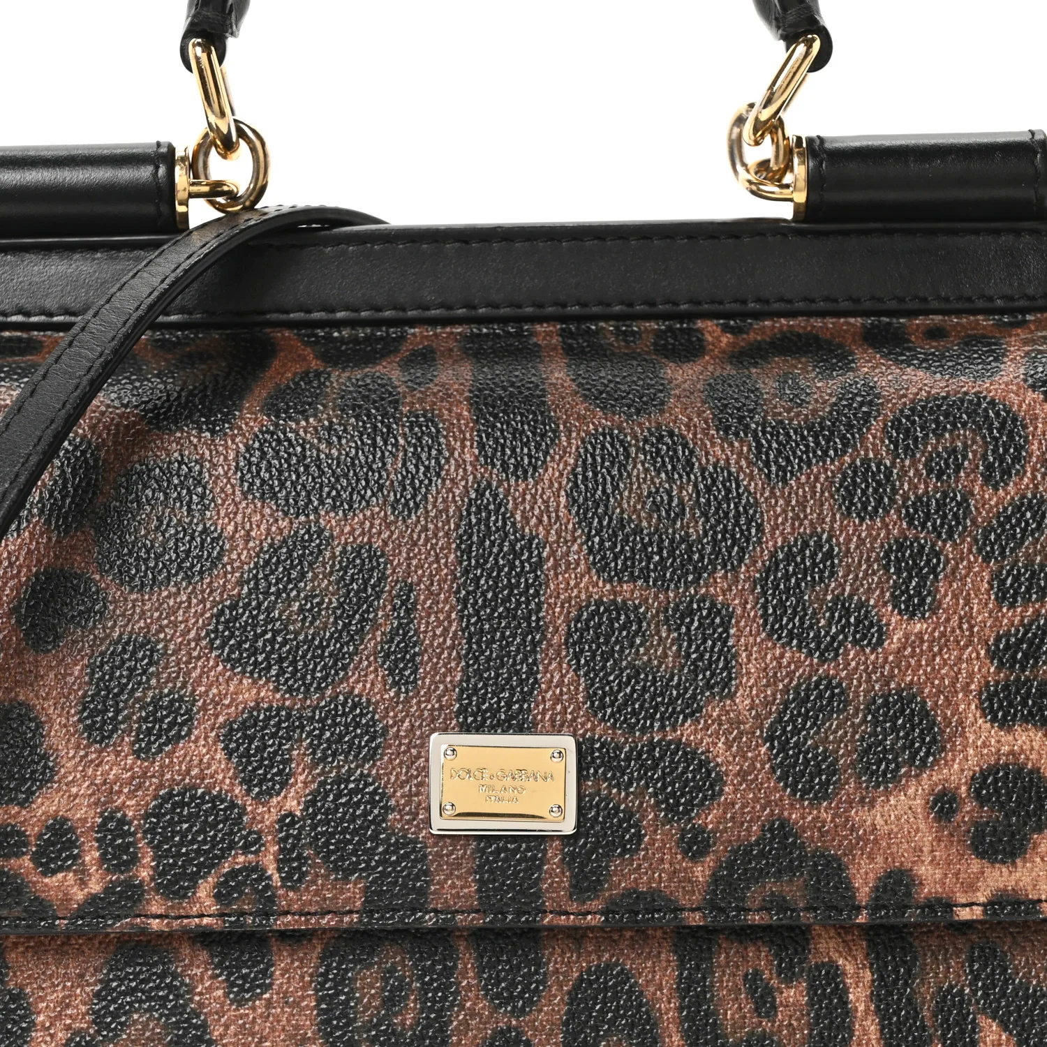 Dauphine Leopard Print Small Miss Sicily Satchel Black - Image 7