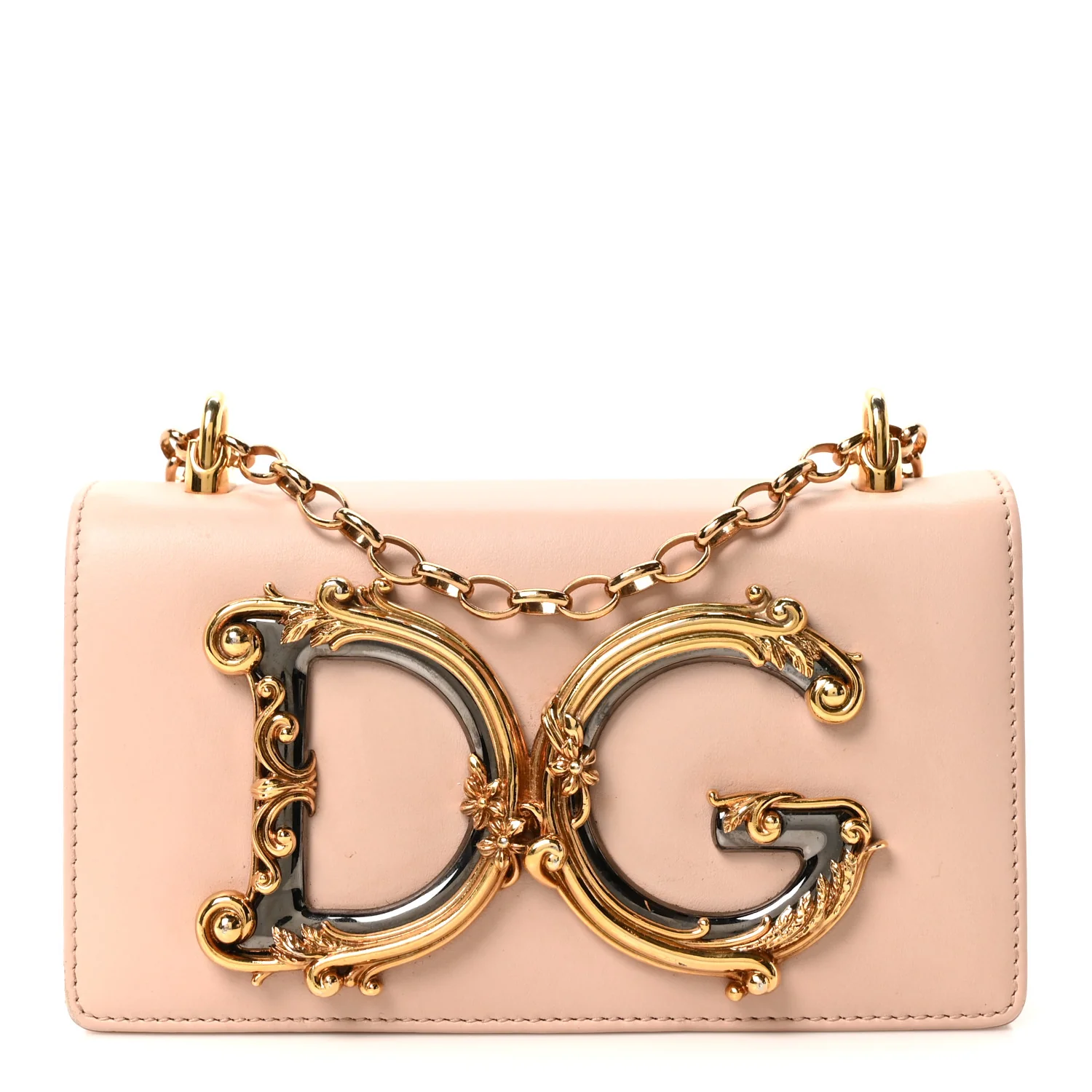 DOLCE GABBANA Calfskin DG Girls Shoulder Bag Pink