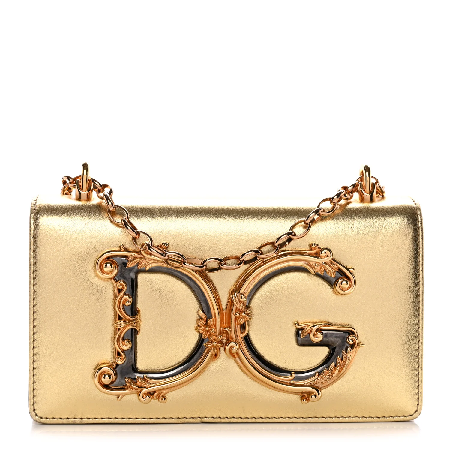 Metallic Calfskin DG Girls Shoulder Bag Gold