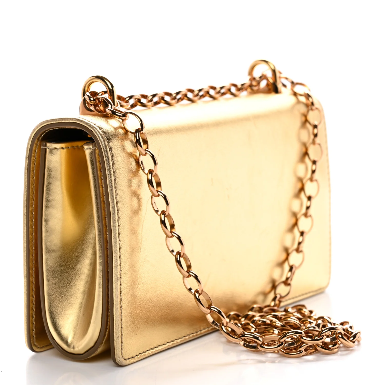 Metallic Calfskin DG Girls Shoulder Bag Gold - Image 3