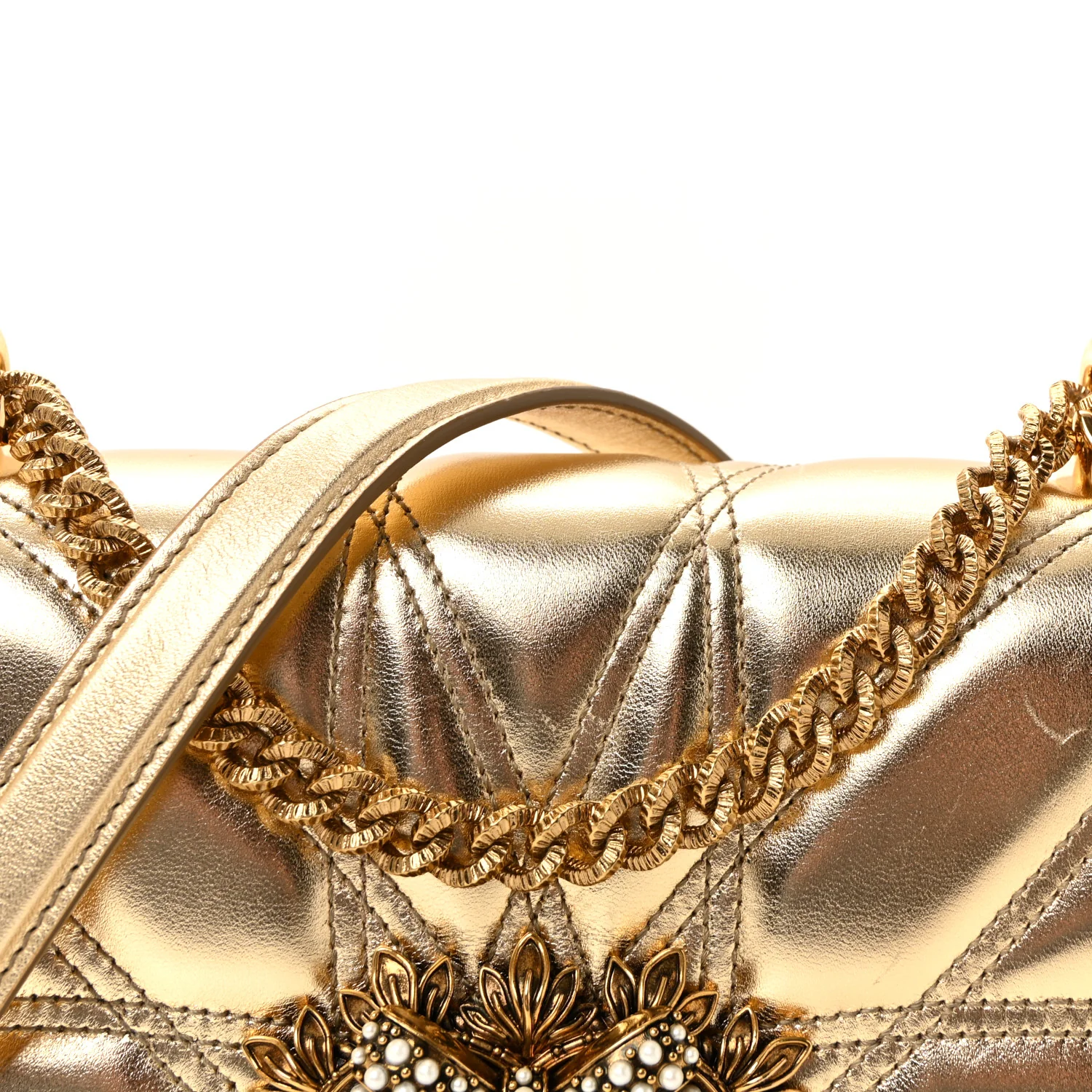 Metallic Nappa Quilted Medium Devotion Crossbody Bag Gold - Image 12