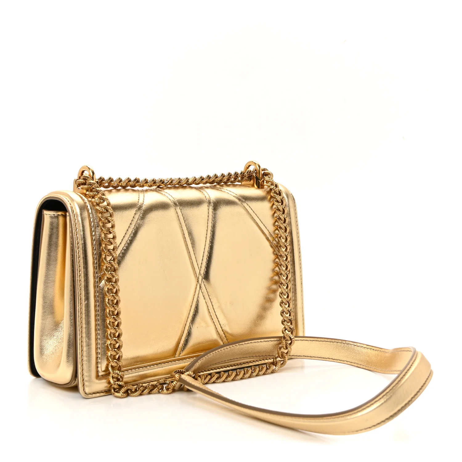 Metallic Nappa Quilted Medium Devotion Crossbody Bag Gold - Image 5
