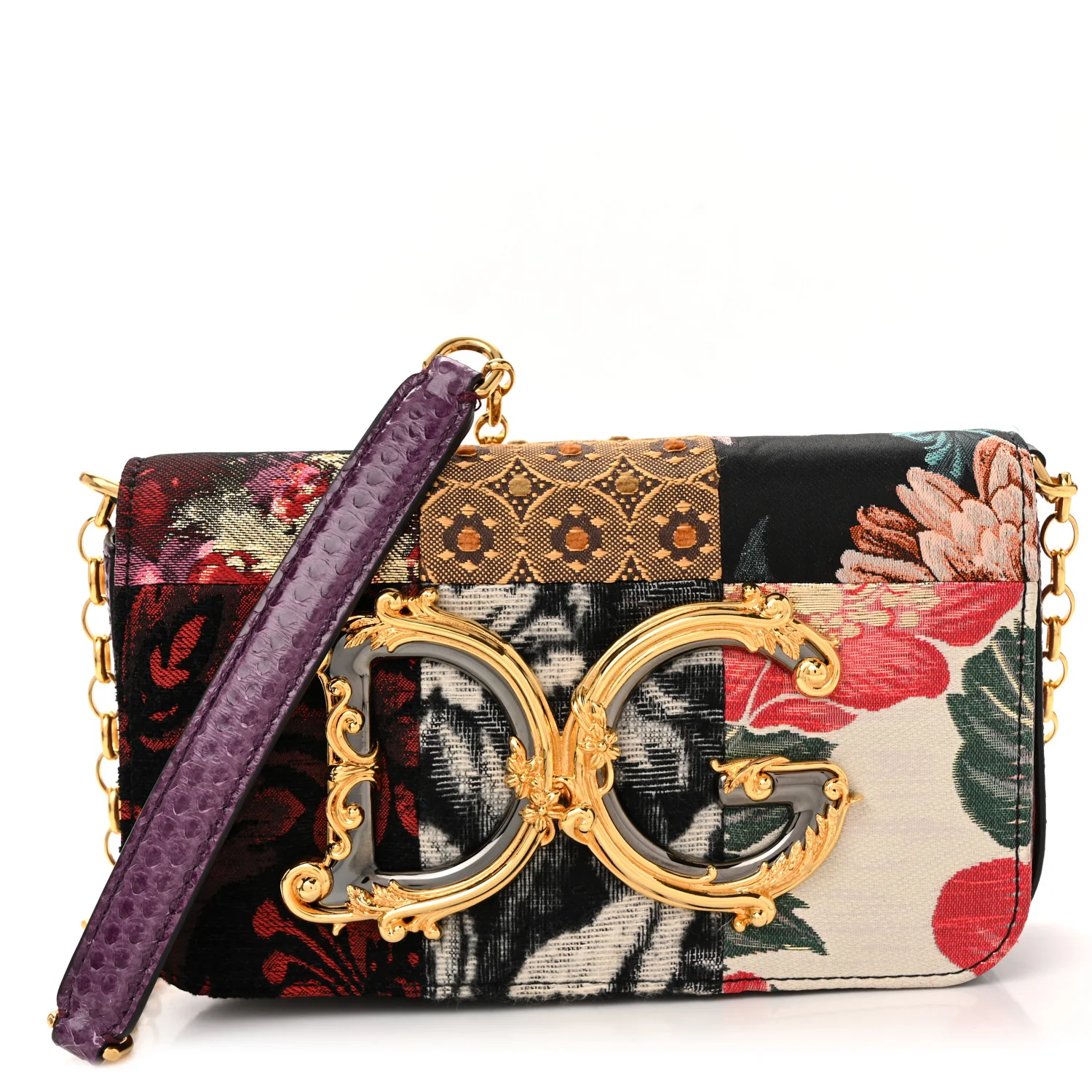 Patchwork Snakeskin Brocade DG Girls Chain Shoulder Bag Multicolor