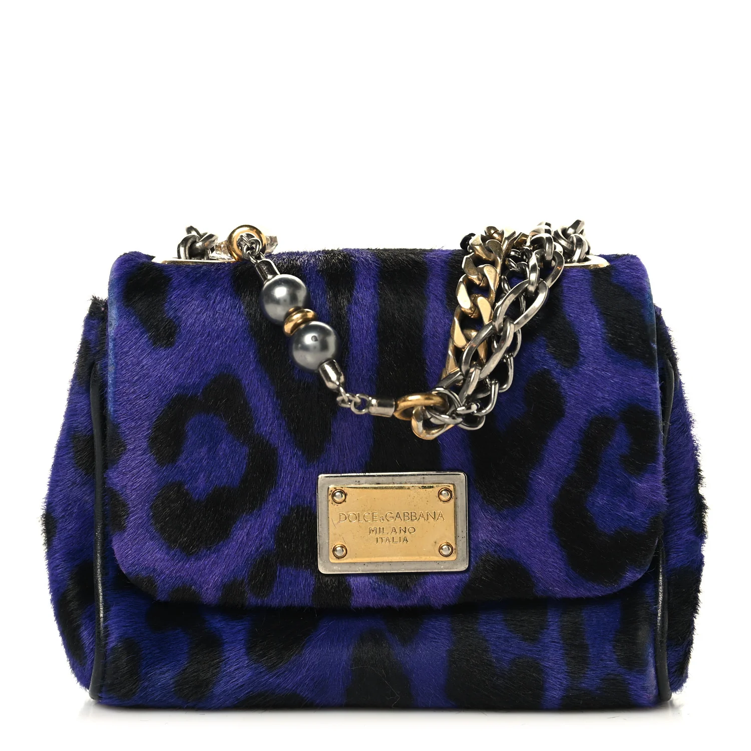Pony Hair Leopard Print Shoulder Bag Purple