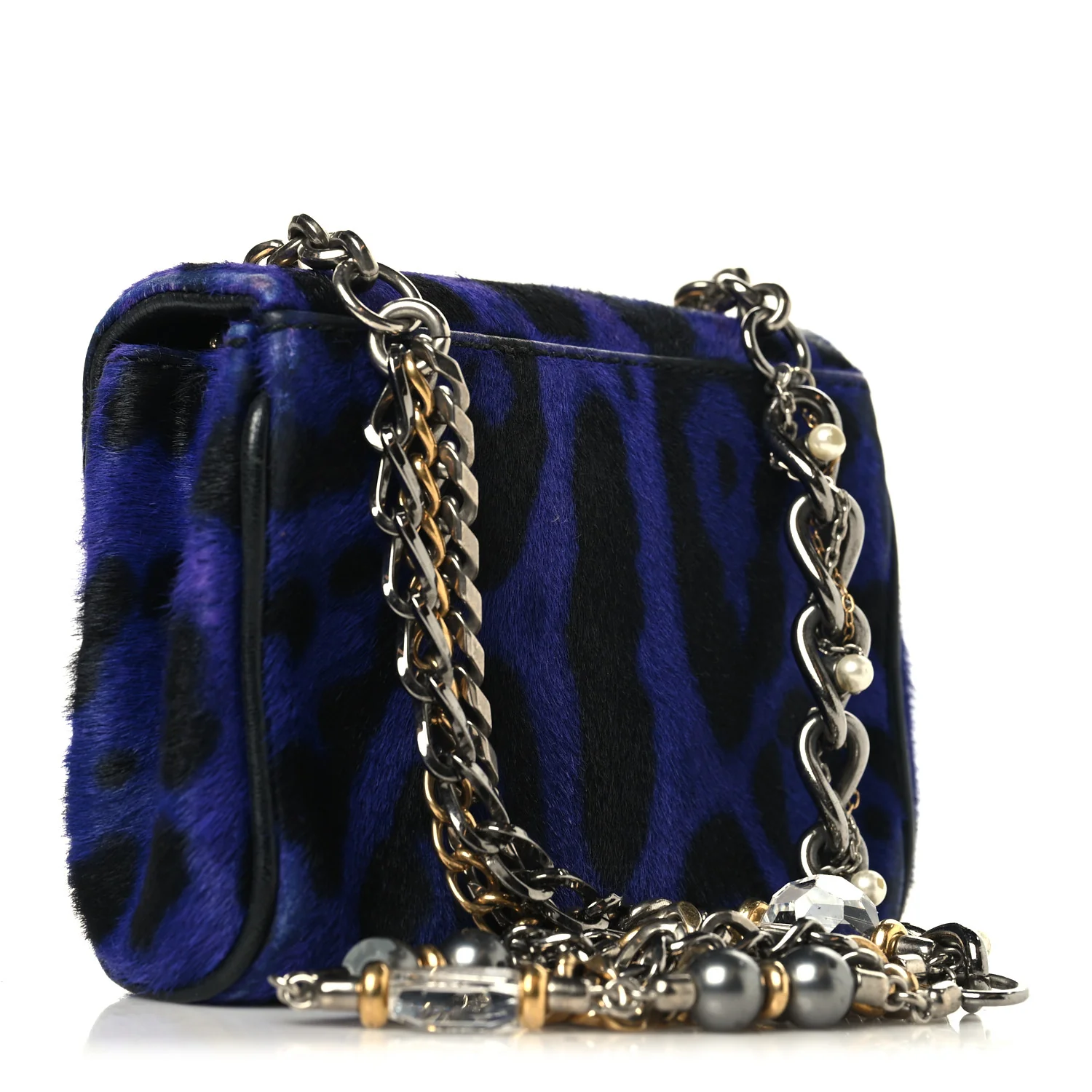 Pony Hair Leopard Print Shoulder Bag Purple - Image 3