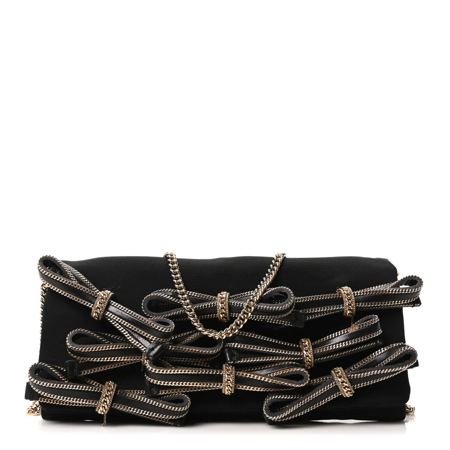 Satin Bow Sasha Chain Clutch Black