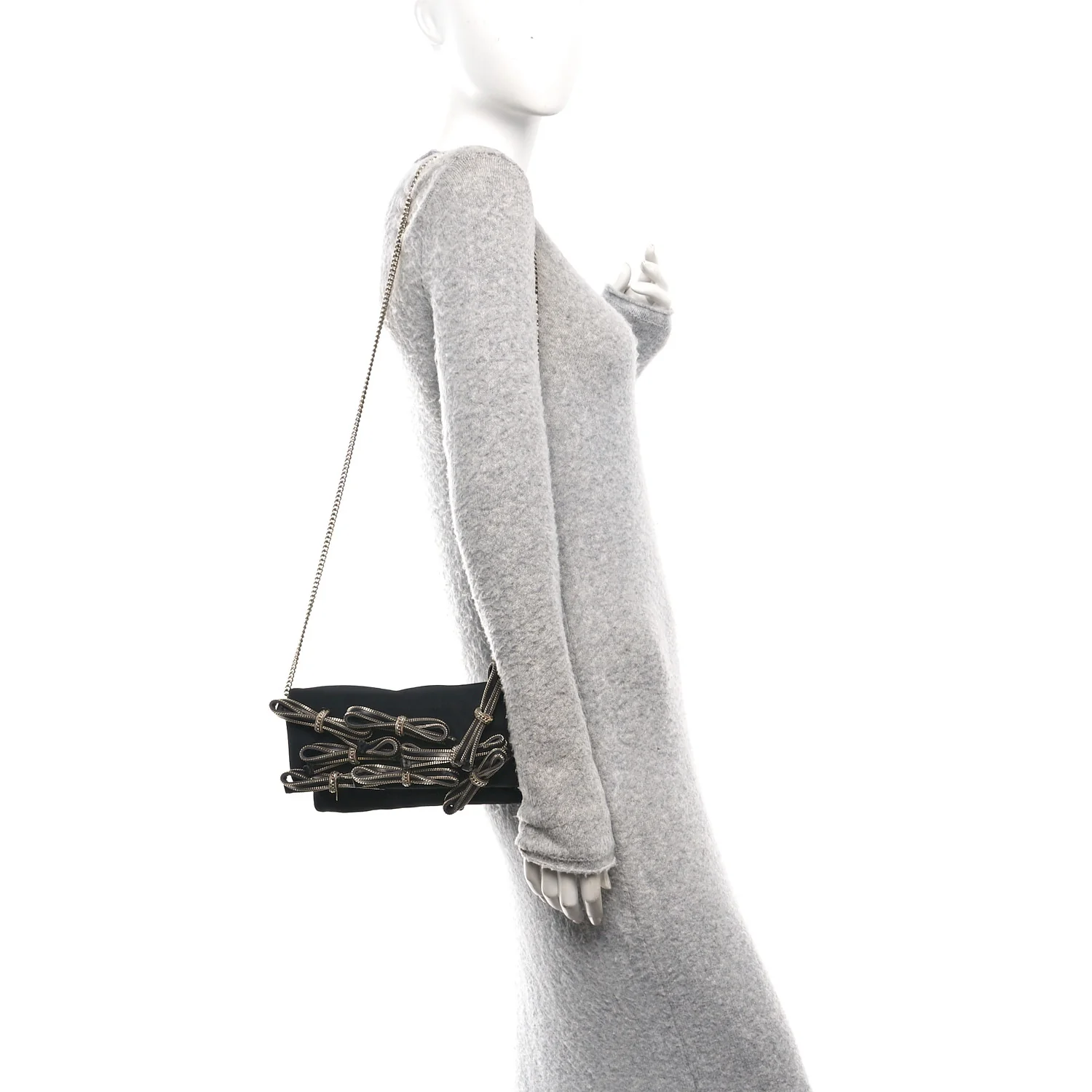 Satin Bow Sasha Chain Clutch Black - Image 3