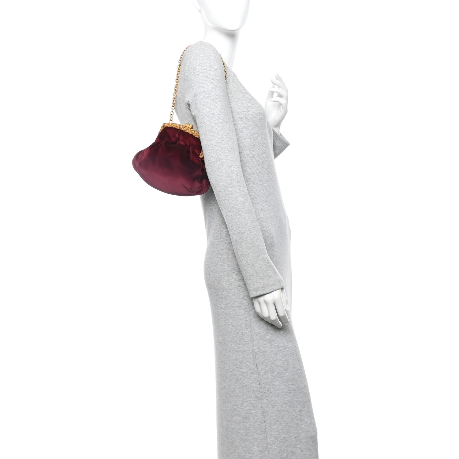 Velvet Chain Clutch Burgundy - Image 2