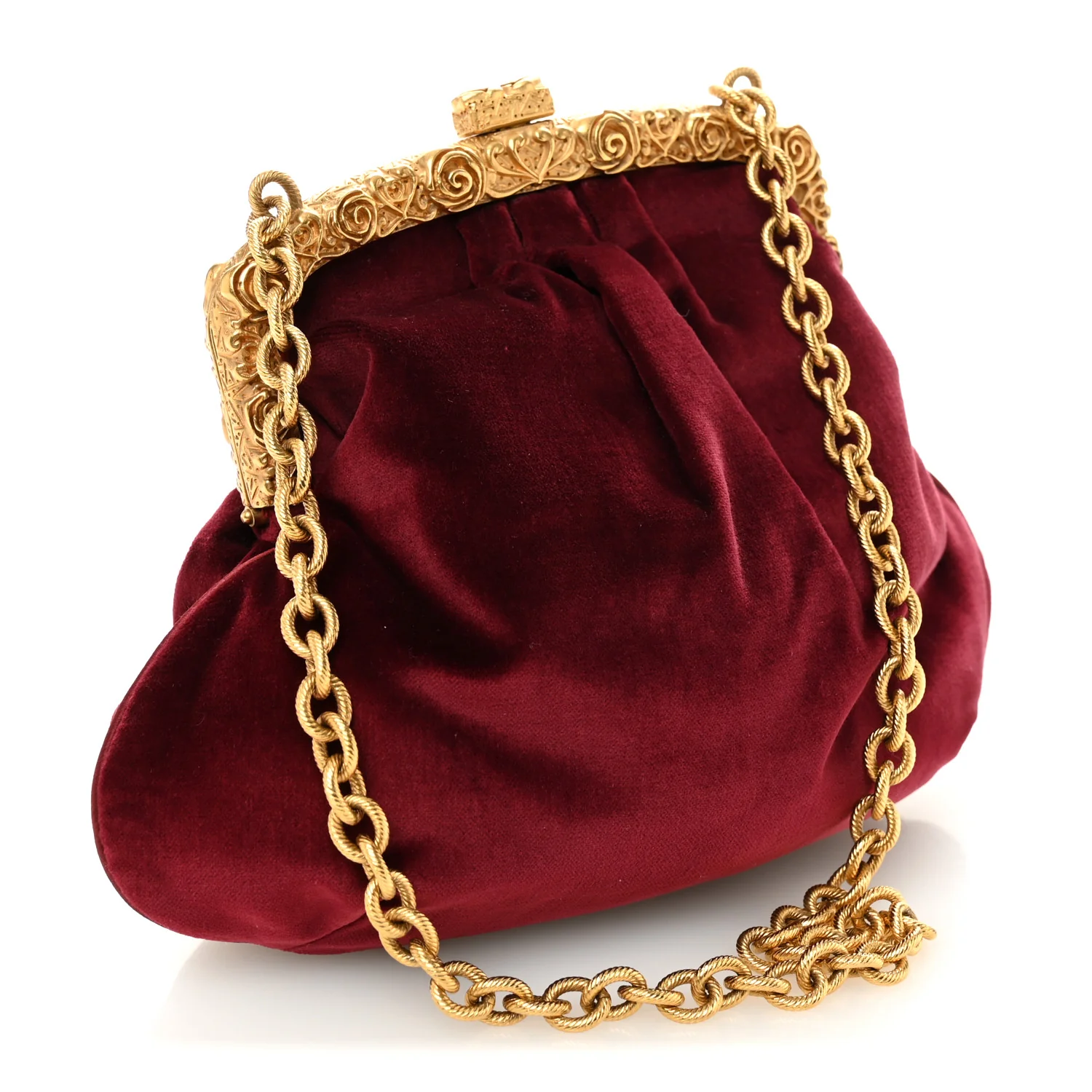 Velvet Chain Clutch Burgundy - Image 3