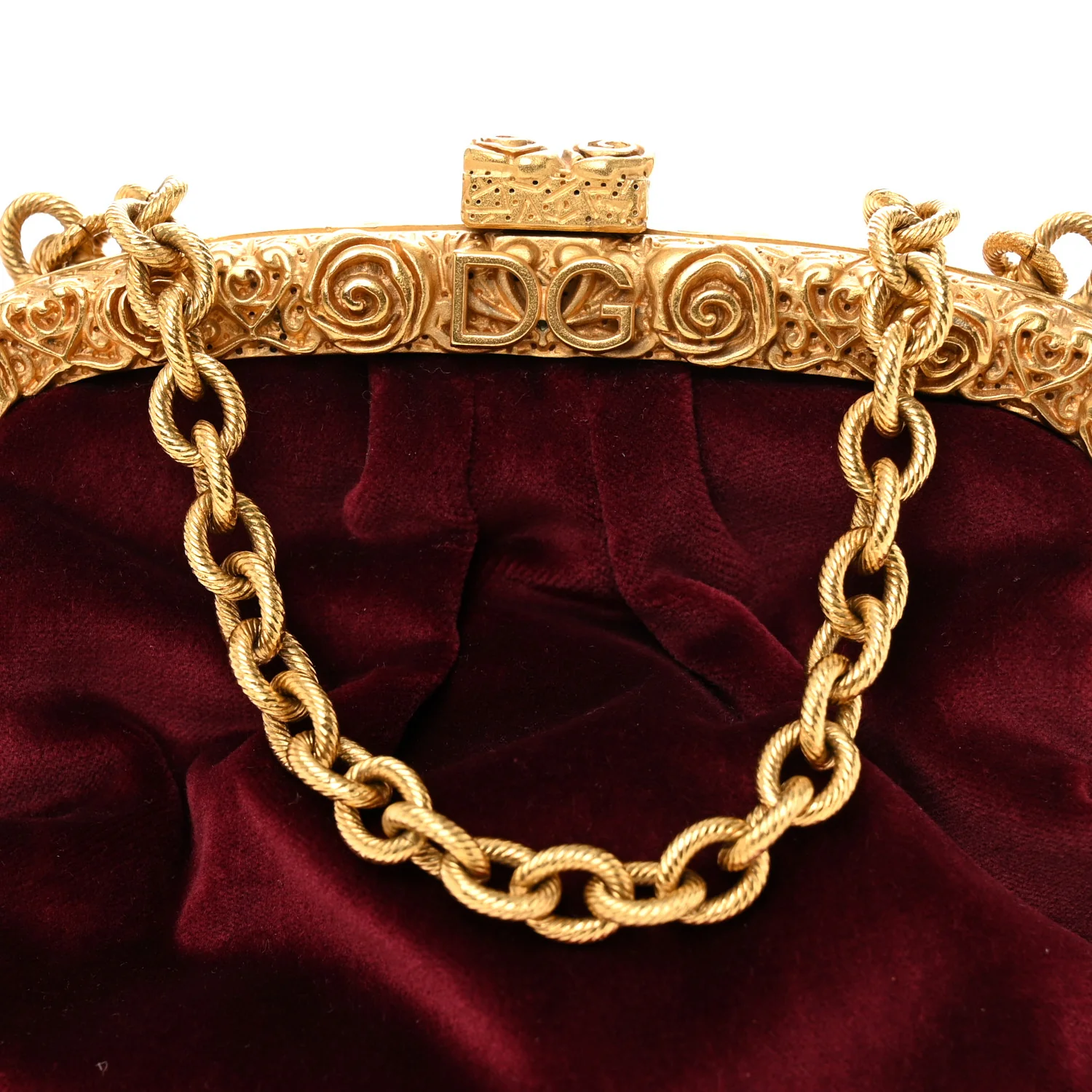 Velvet Chain Clutch Burgundy - Image 7