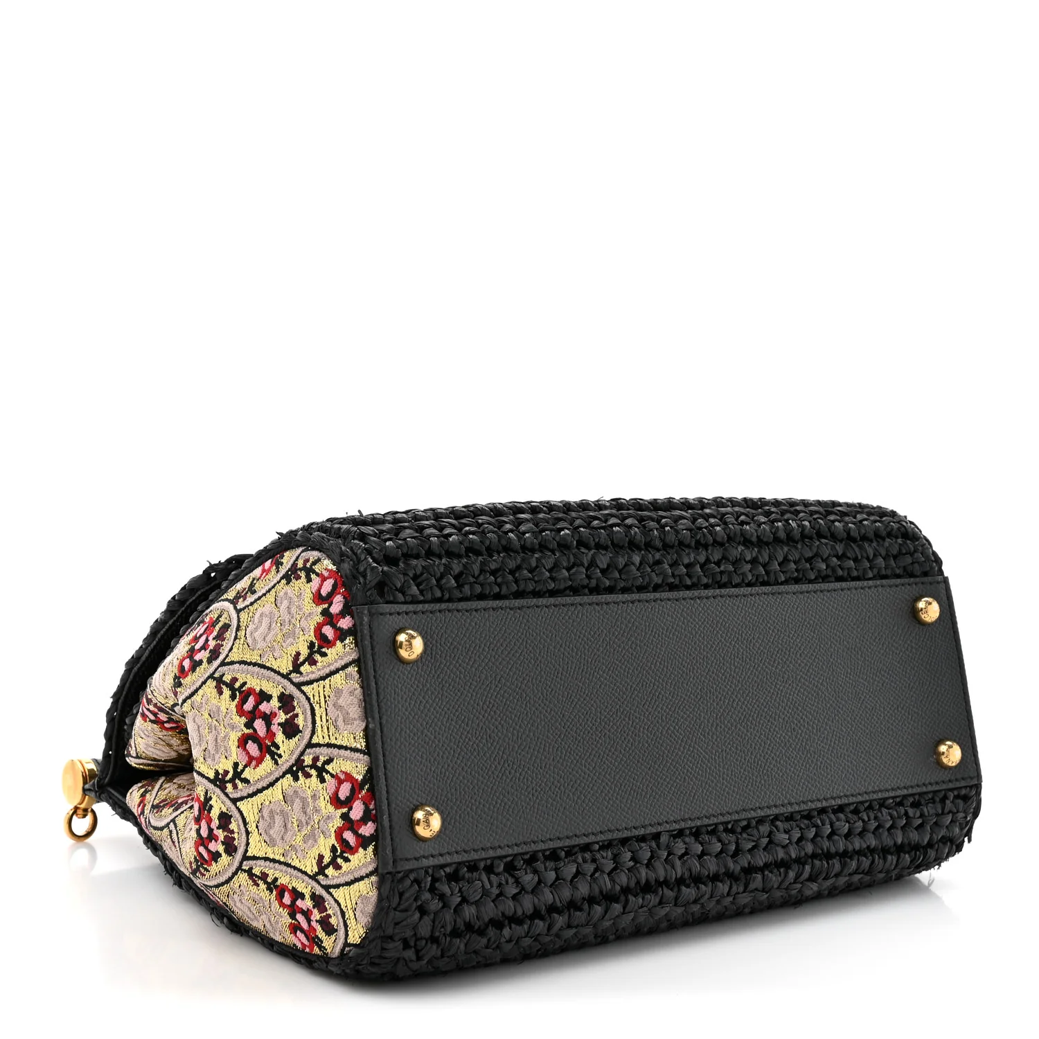 Woven Raffia Dauphine Sequin Embroidered Medium L'Amore Belleza Chain Miss Sicily Satchel Black Multicolor - Image 4