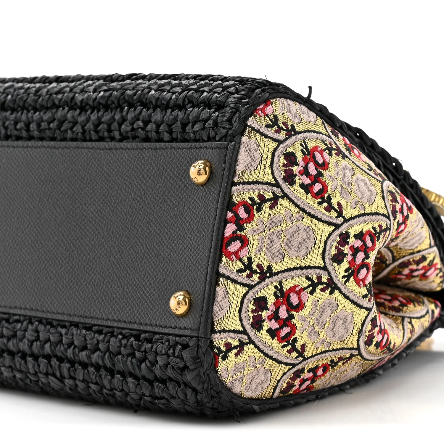 Woven Raffia Dauphine Sequin Embroidered Medium L'Amore Belleza Chain Miss Sicily Satchel Black Multicolor - Image 8