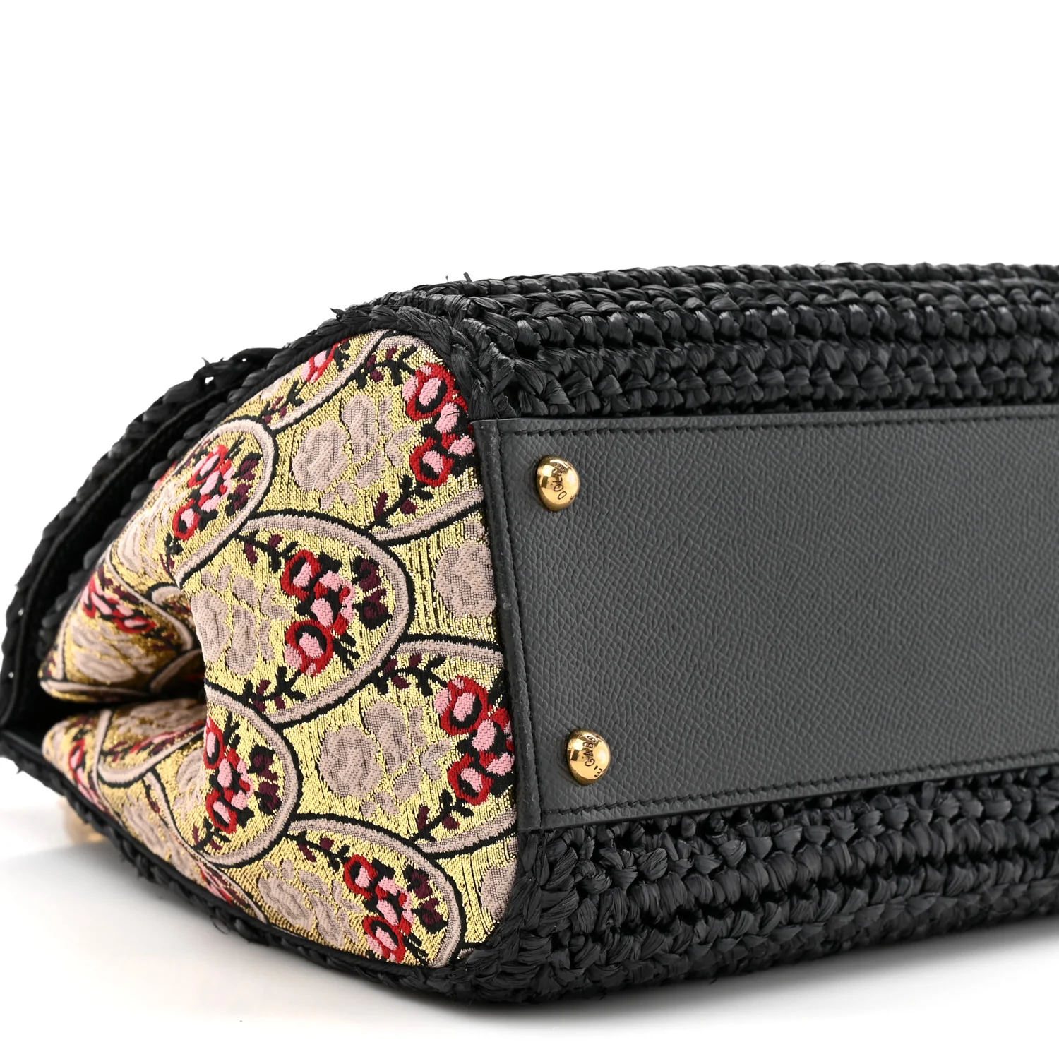 Woven Raffia Dauphine Sequin Embroidered Medium L'Amore Belleza Chain Miss Sicily Satchel Black Multicolor - Image 9