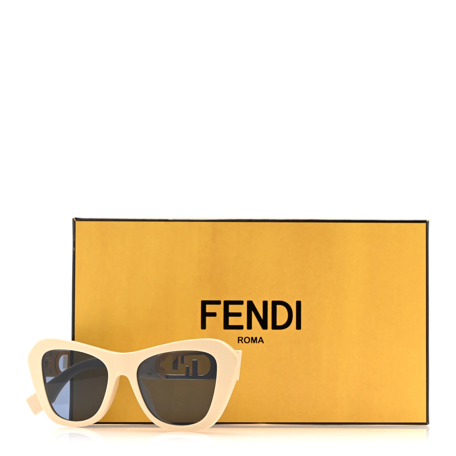 Acetate Fendi Square Sunglasses FE40100I Beige Gold - Image 7